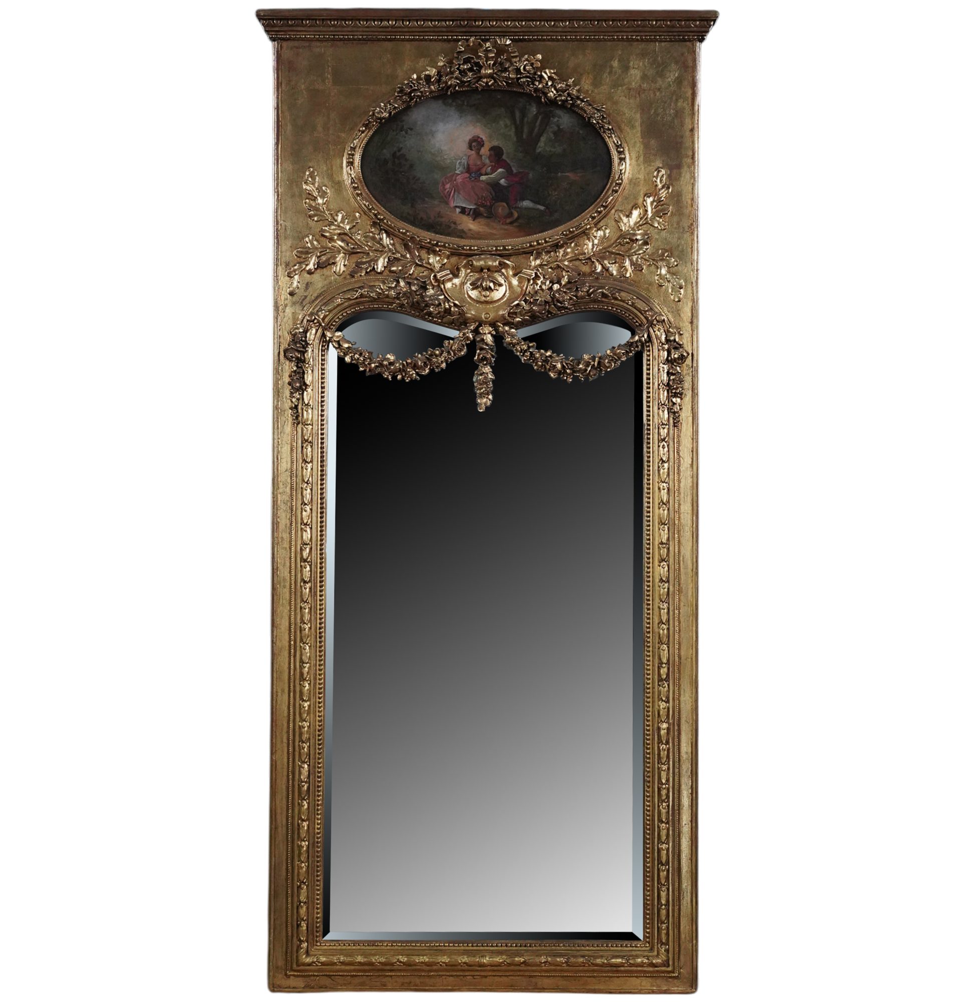 Neoclassical-Style Giltwood Trumeau Mirror