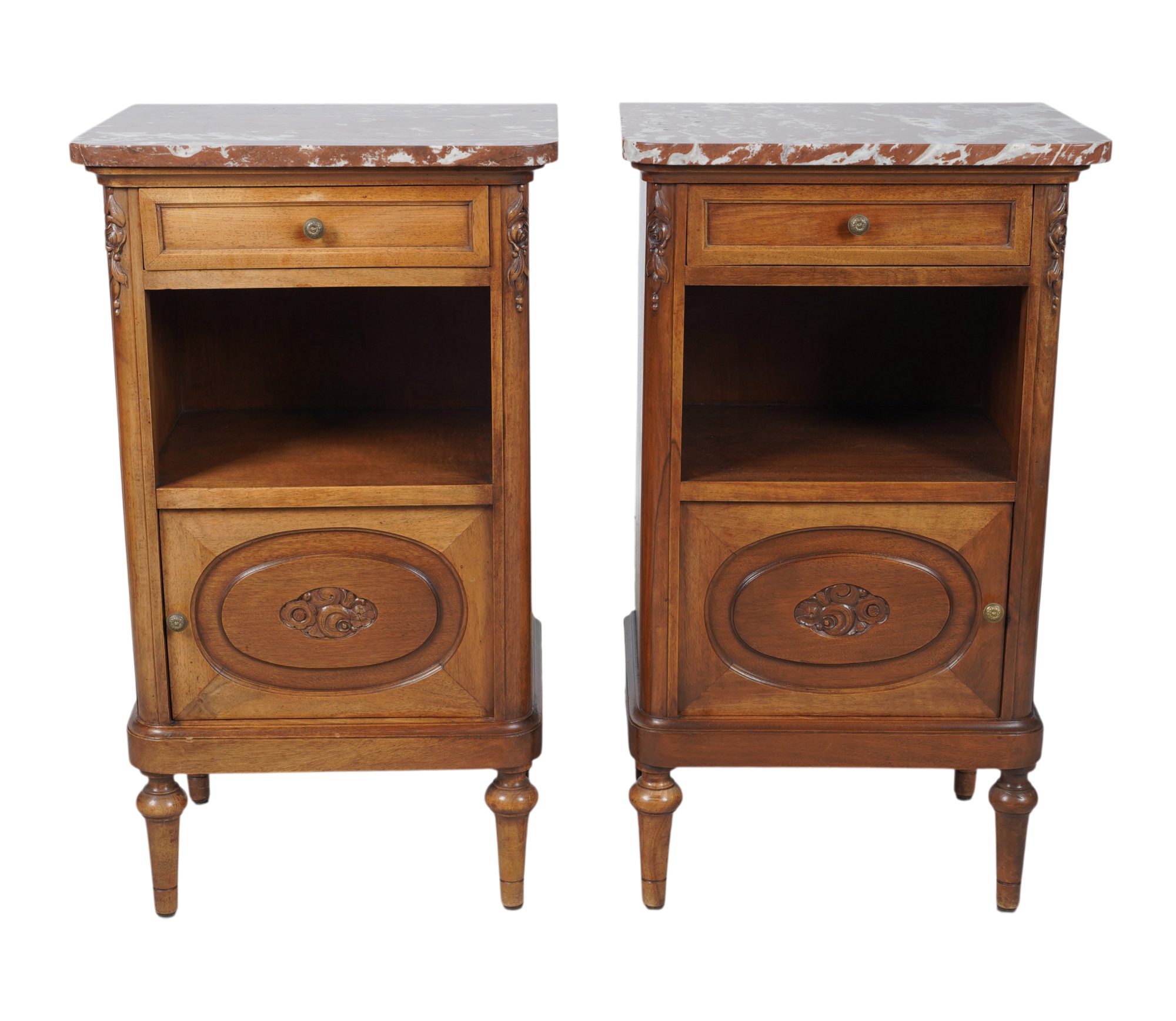 A Pair of French Provincial Marble-Top Nightstands