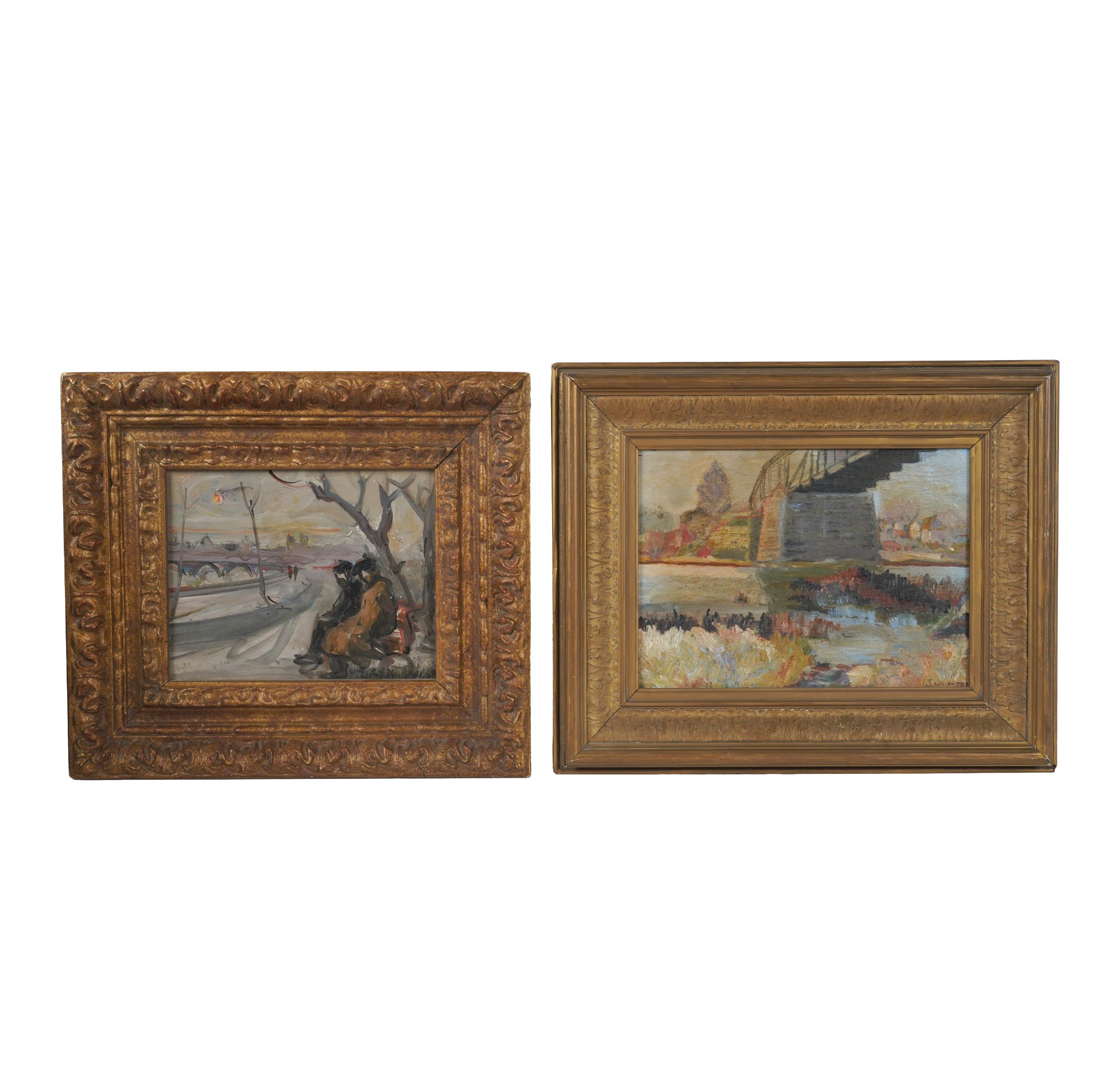 Two Continental Paintings with Bridges