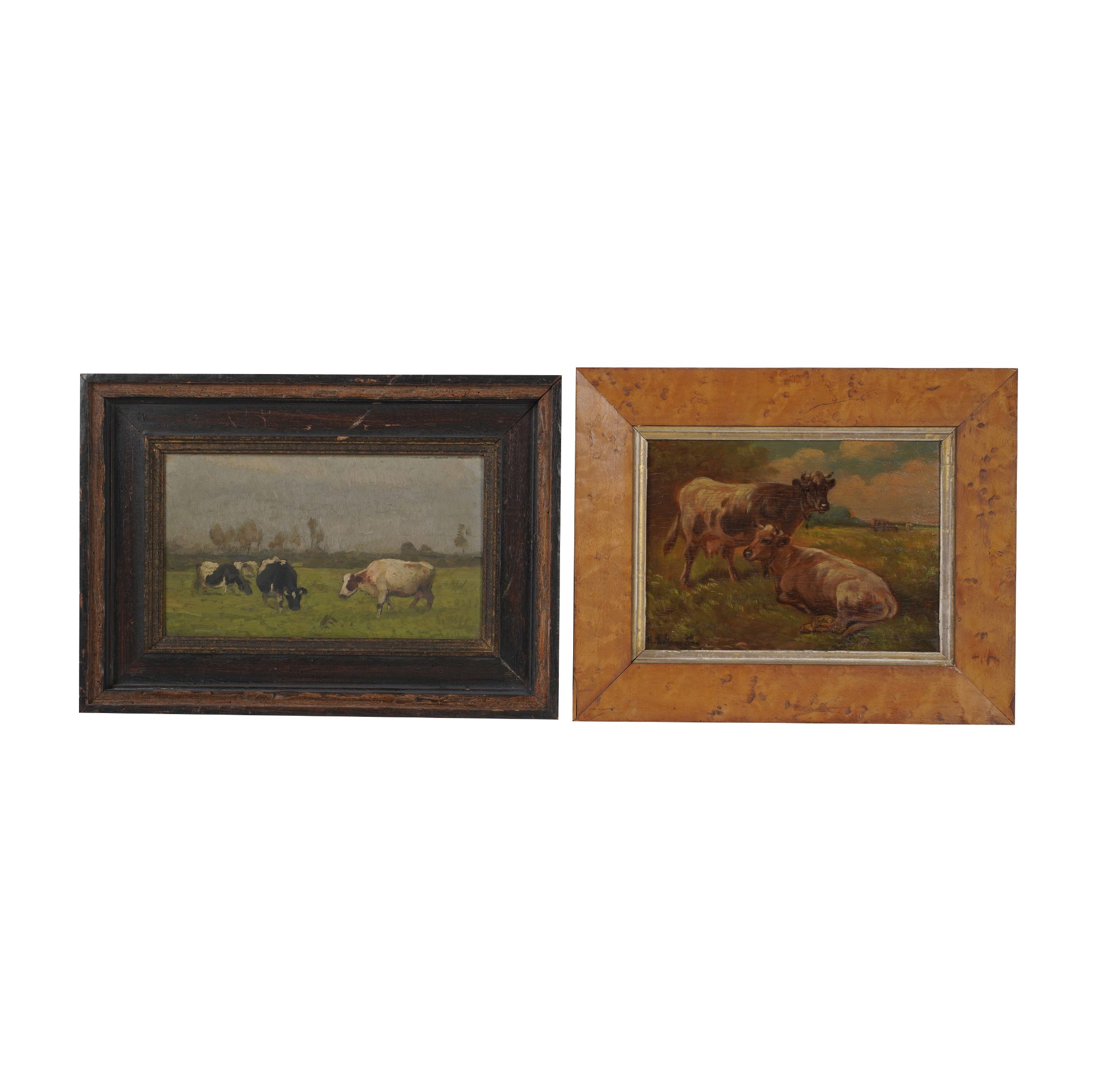 Two Vintage Pastoral Landscape Paintings with Cows