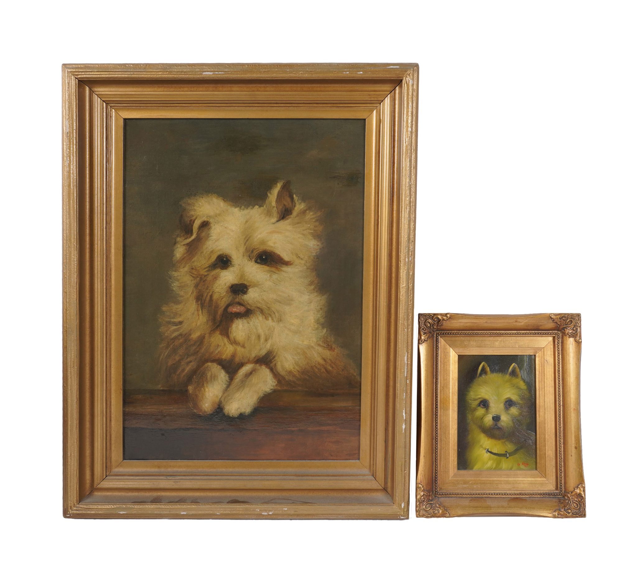 Two Portrait Paintings of Terrier Mix Dogs