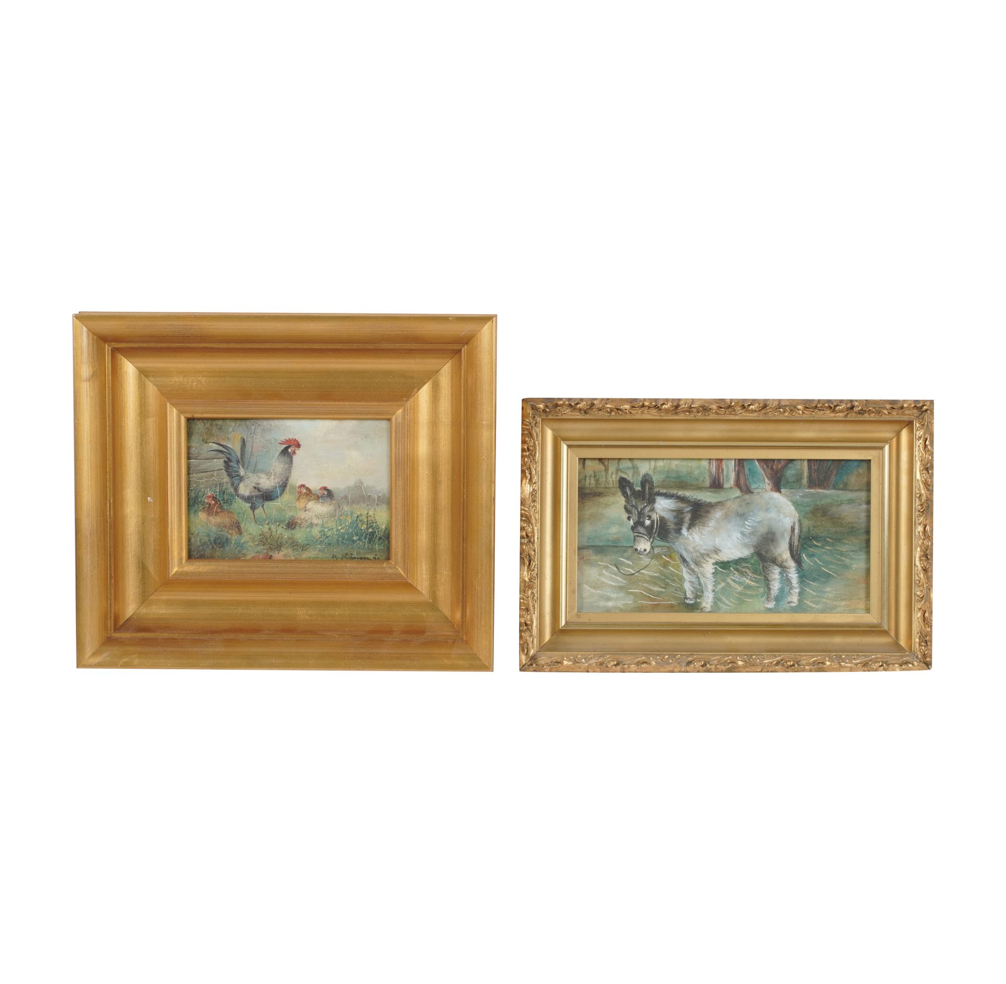 Two Vintage Barnyard Animal Paintings