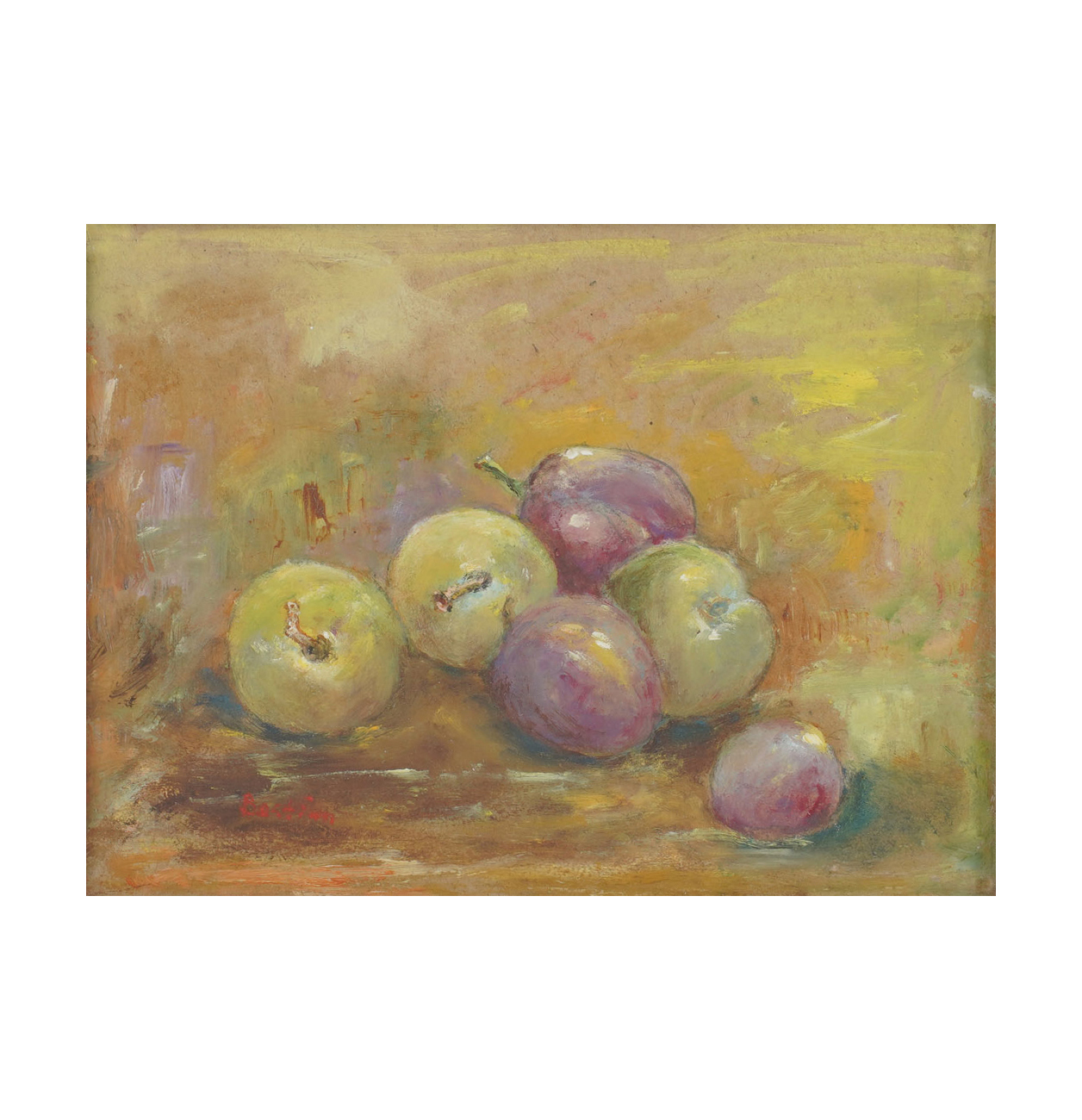 Watercolor Still Life of Ripe and Unripend Plums