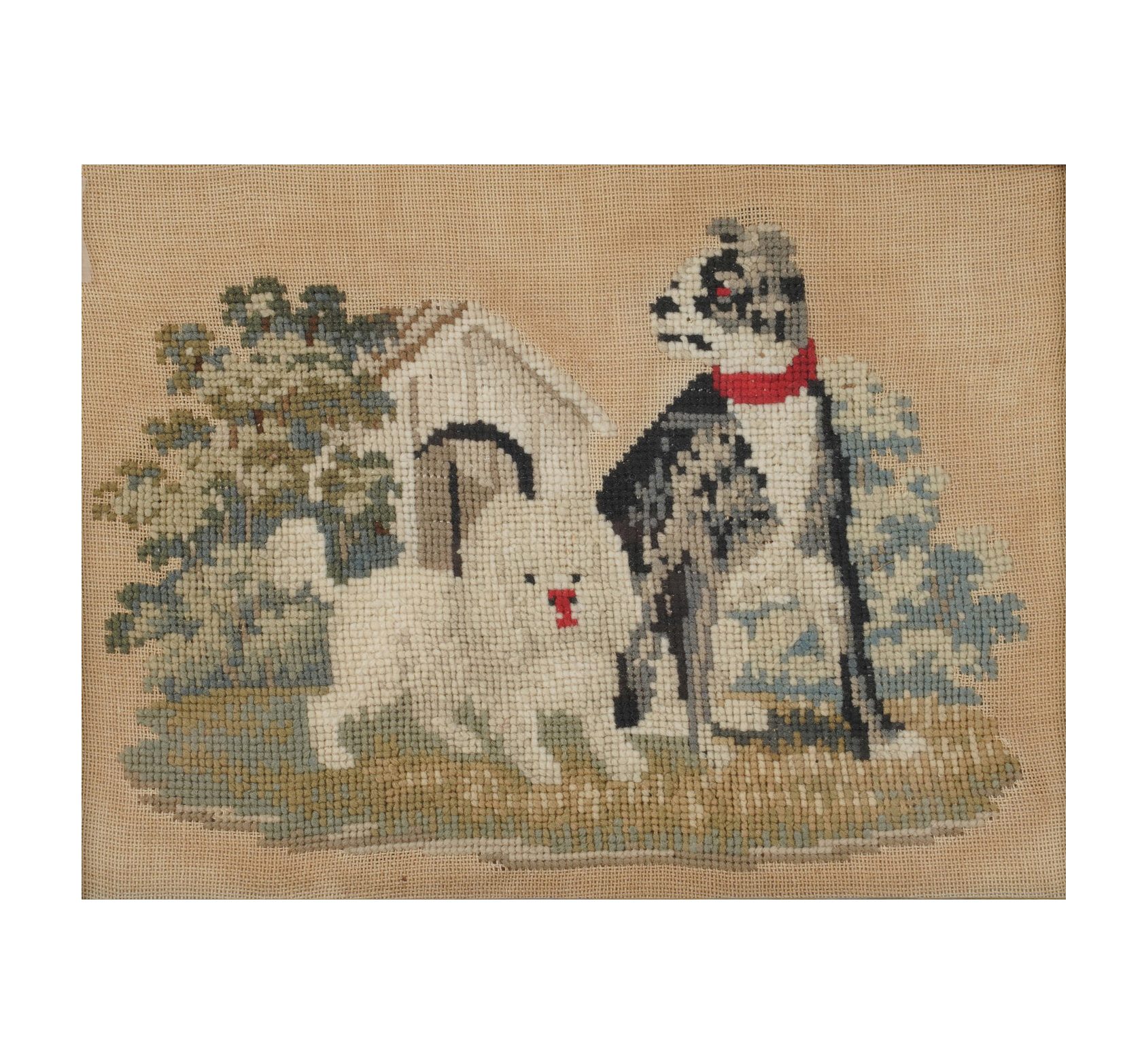 A Vintage Needle Point Panel Depicting Two Dogs