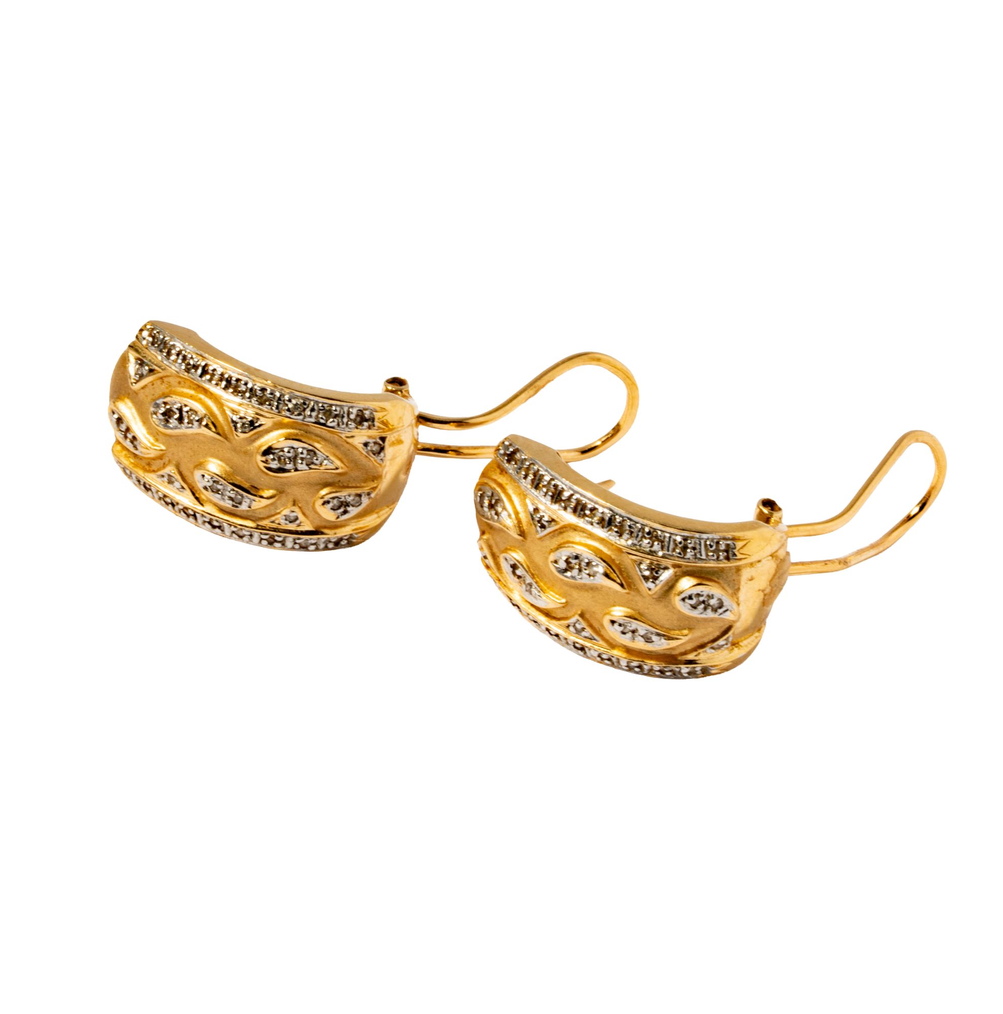 Pair of 14 Karat Yellow Gold Diamond Hoop Earrings