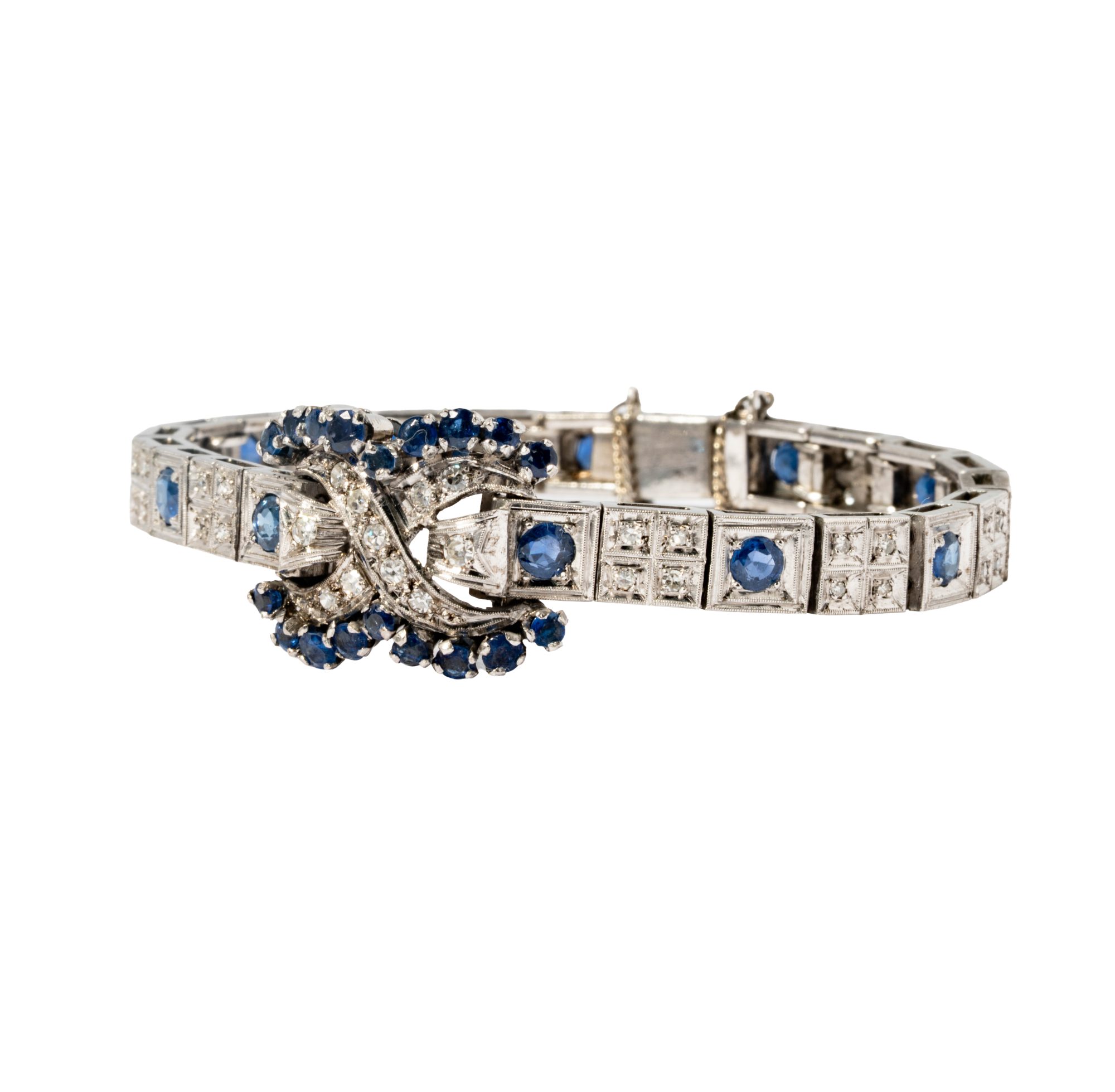 Platinum Diamond and Sapphire Bracelet