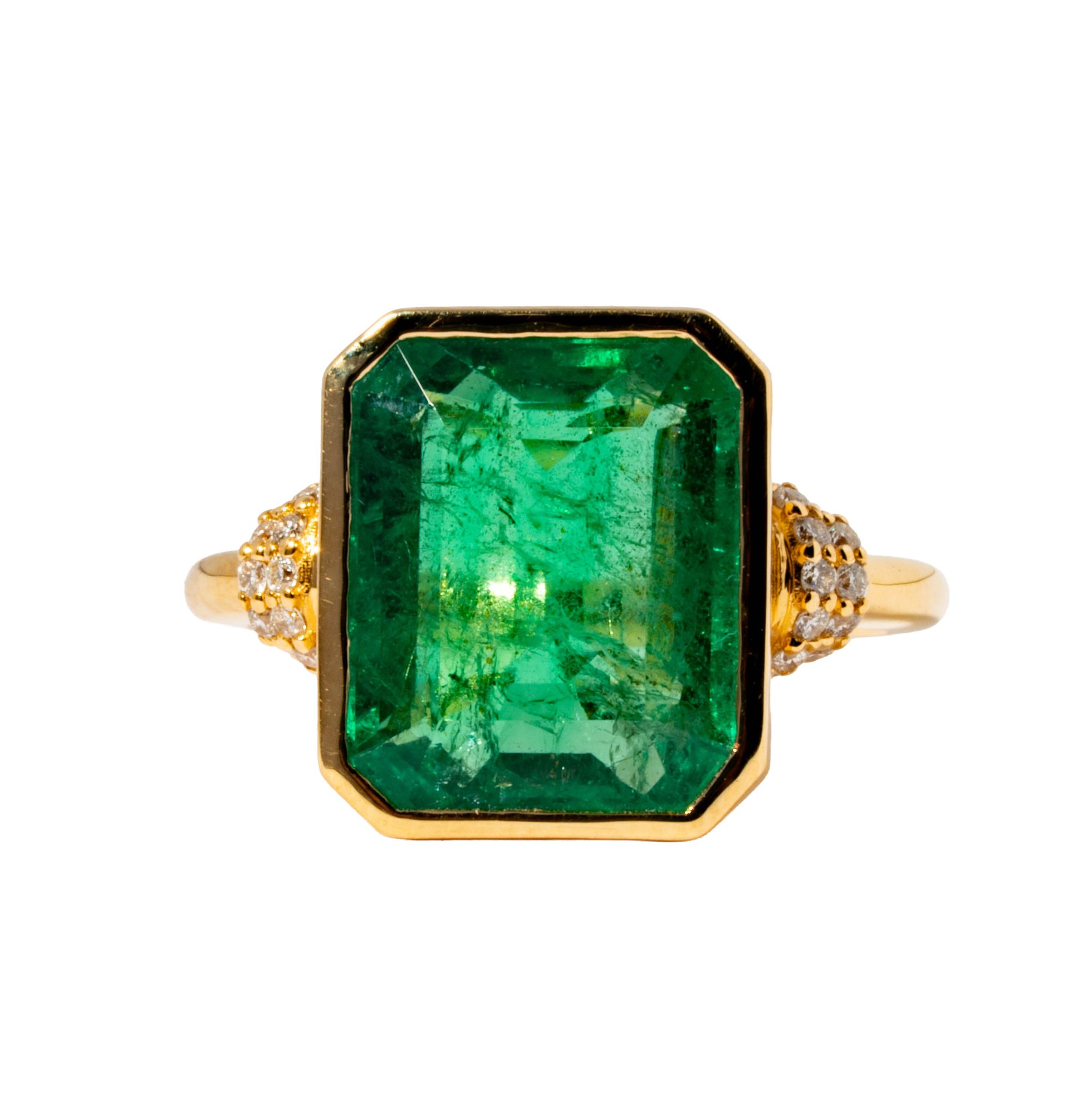 18 Karat Yellow Gold, Emerald and Diamond Ring