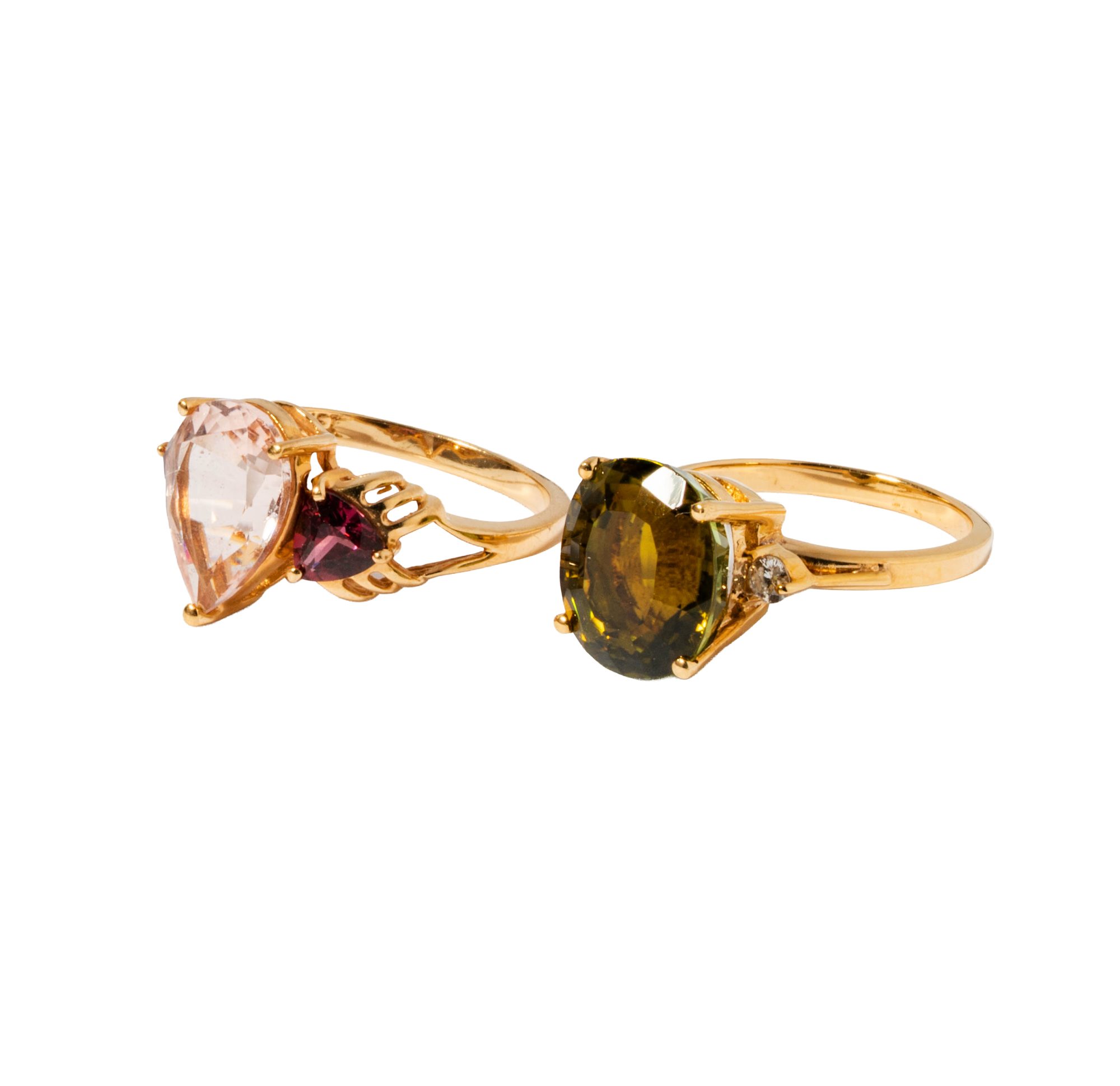 Two 14 Karat Yellow Gold Gem-set Rings