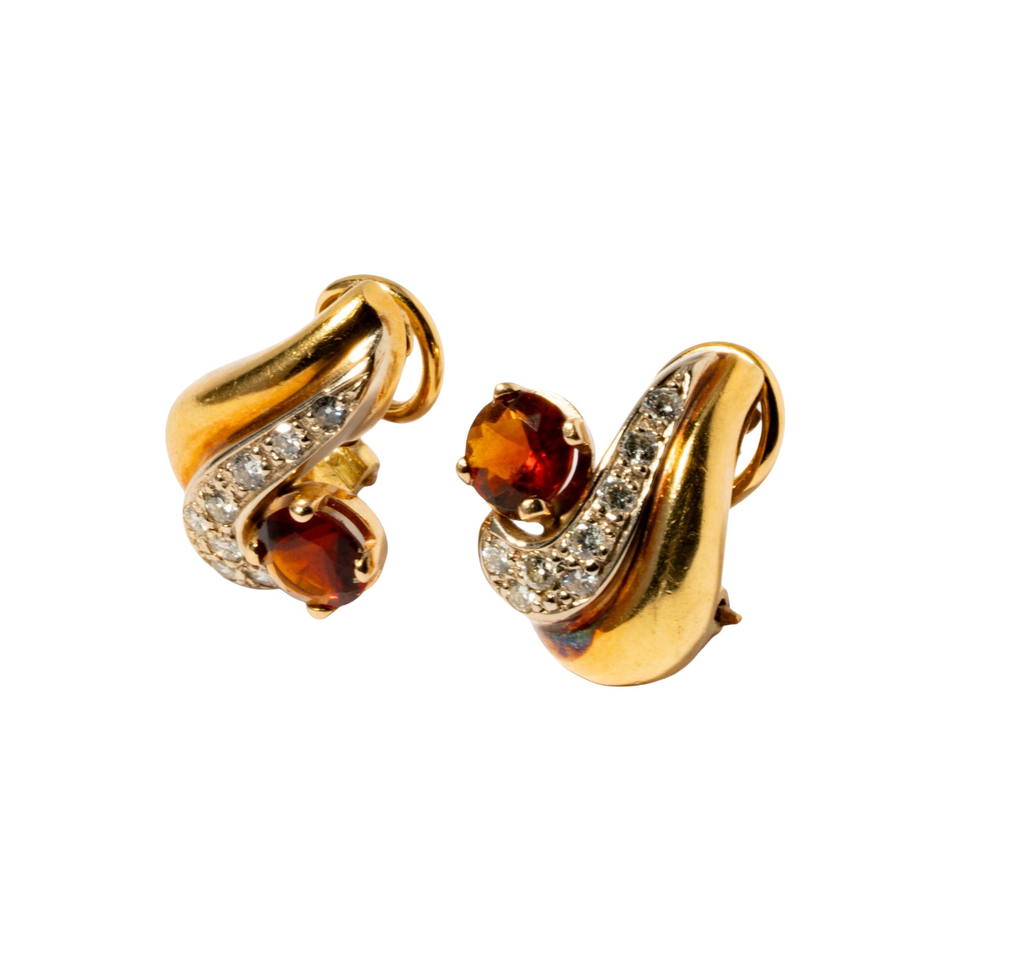 14 Karat Gold Diamond and Garnet Earrings