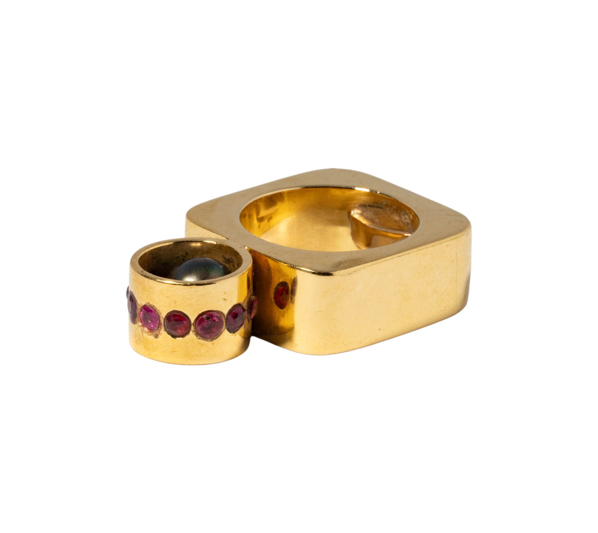18 Karat Yellow Gold, Ruby, &  Tahitian Cultured Pearl Ring