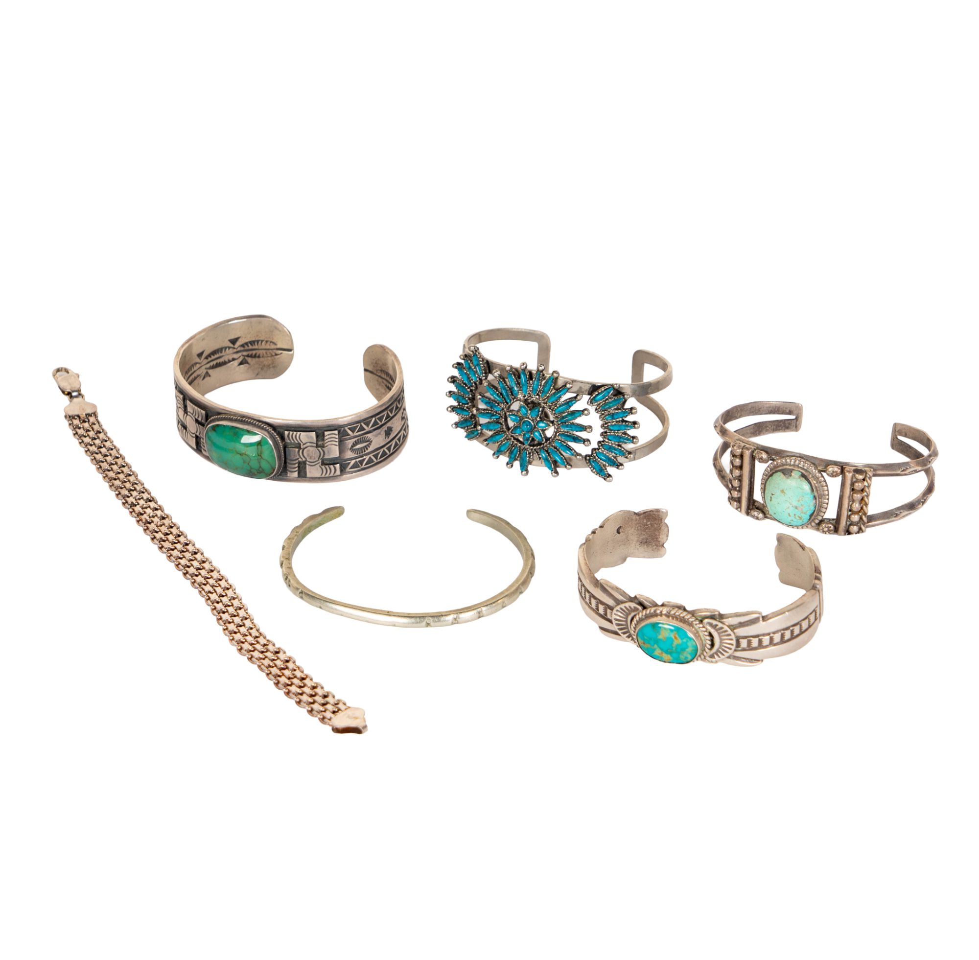 Six Sterling and Silver-Tone Bracelets