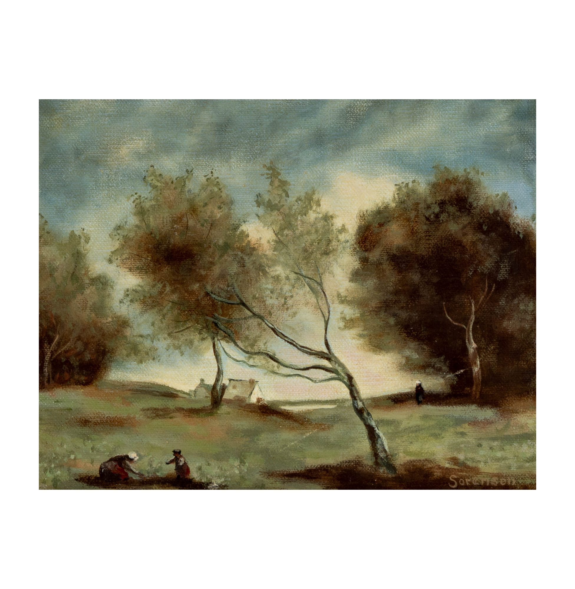 Winter Landscape with Trees and Figures Painting
