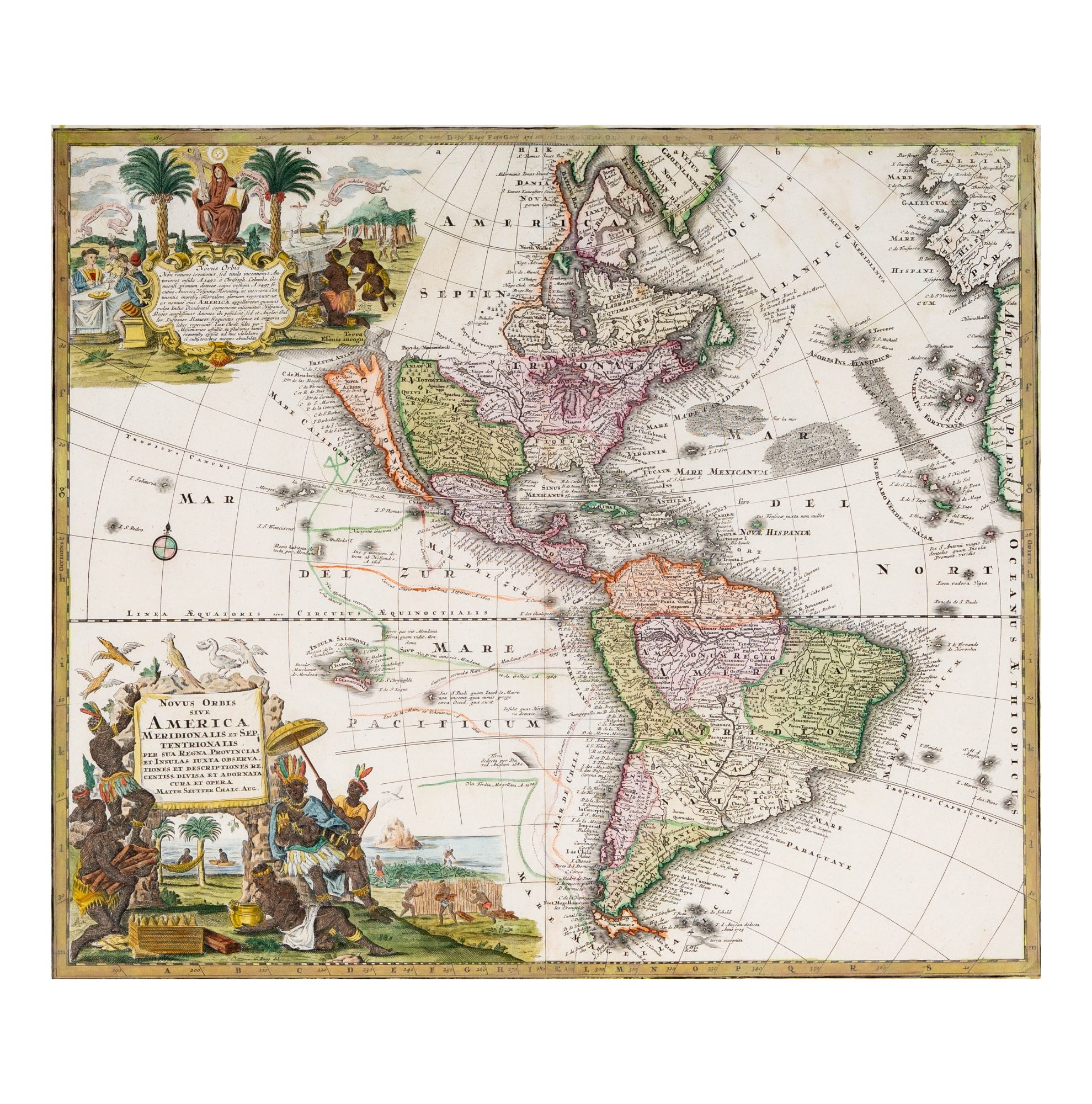 Matthaus Seutter (1678 - 1757): Novus Orbis Sive America Meridionalis et Septentrionalis