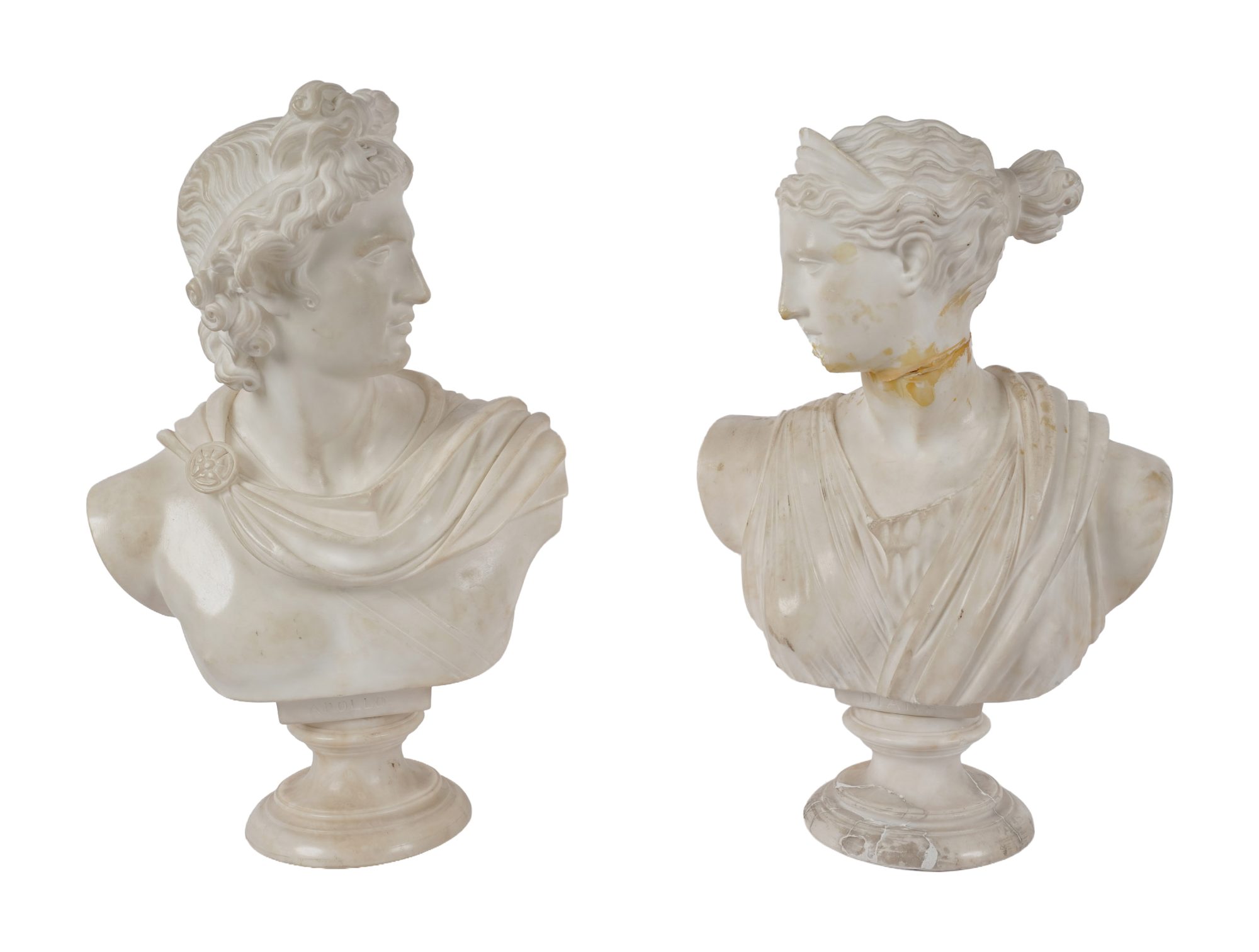 Pair of Carved Marble Neoclassical Busts