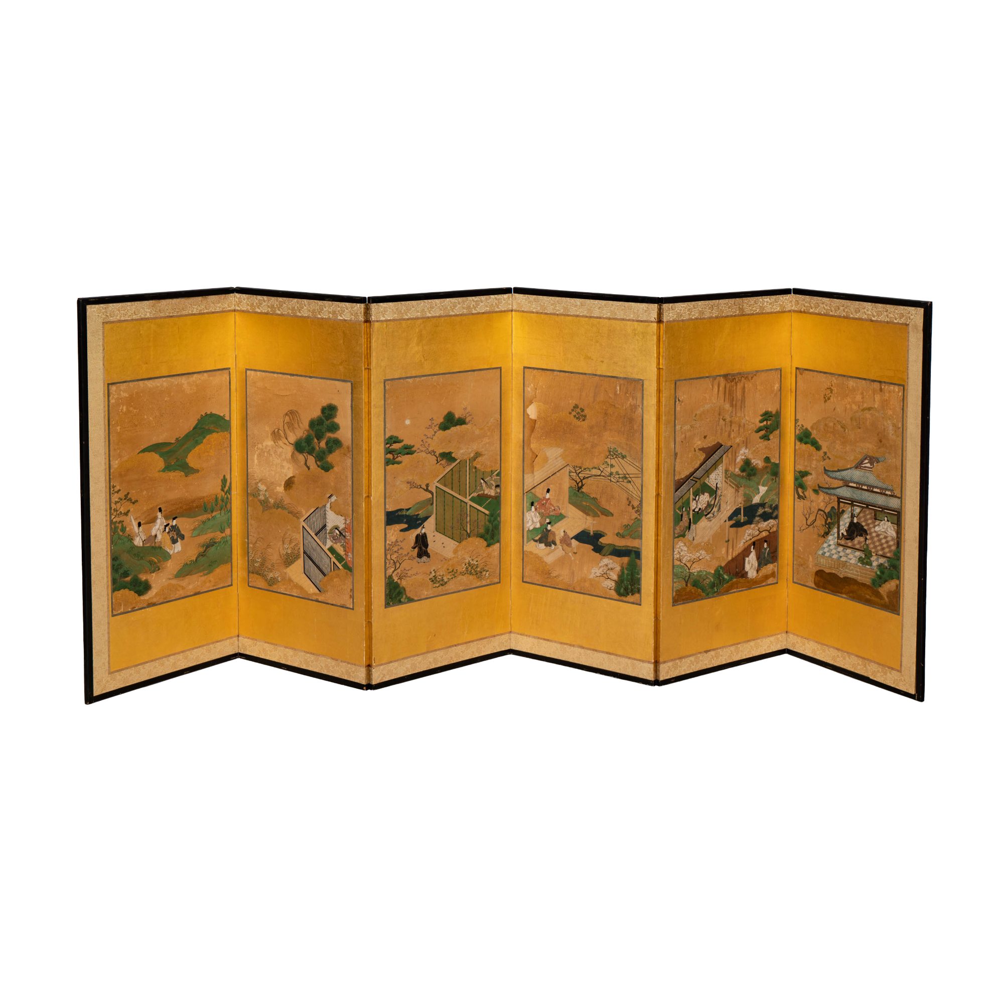 Six-Panel Japanese Painted Folding Screen
