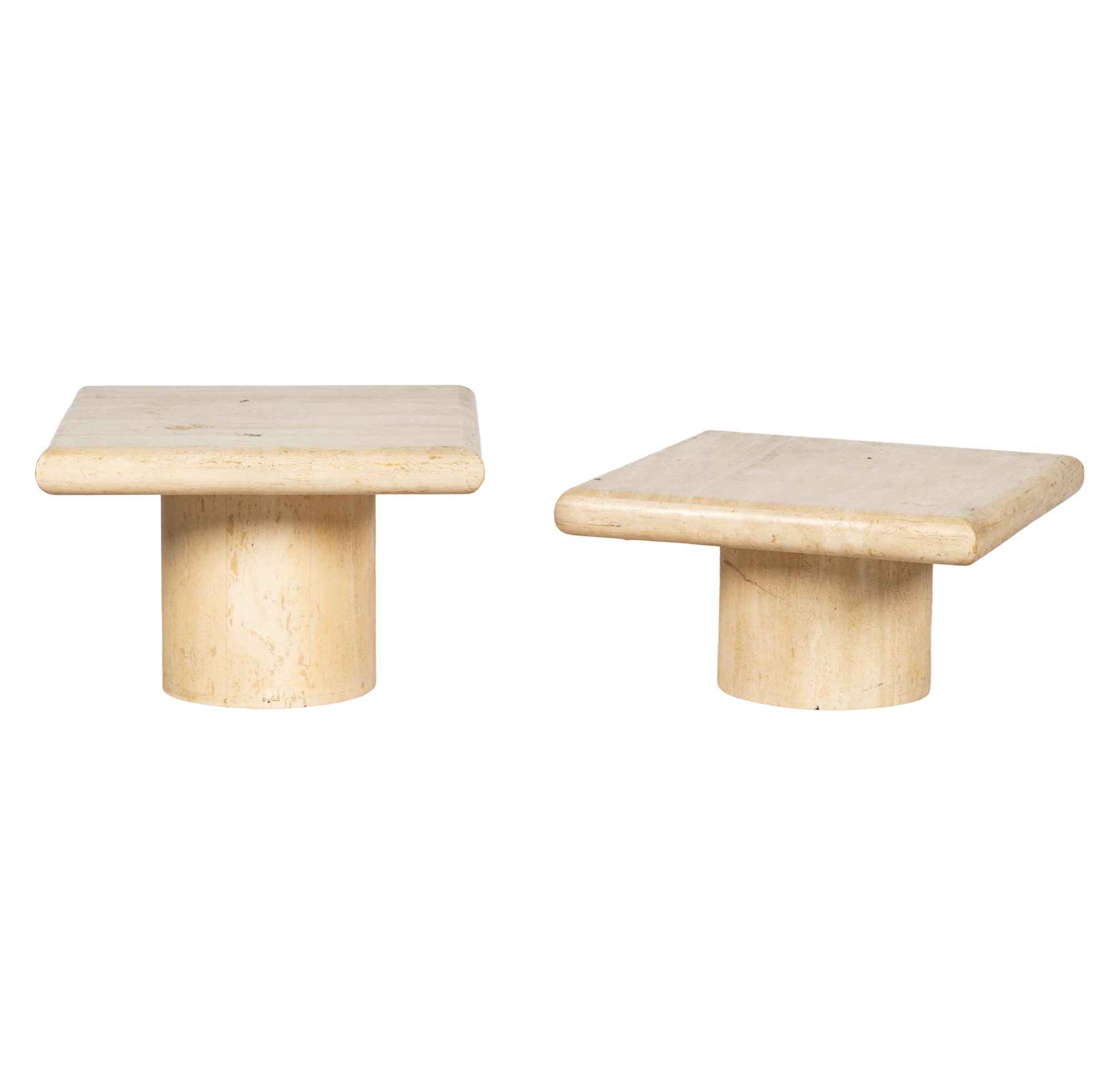 A Pair of Travertine End Tables