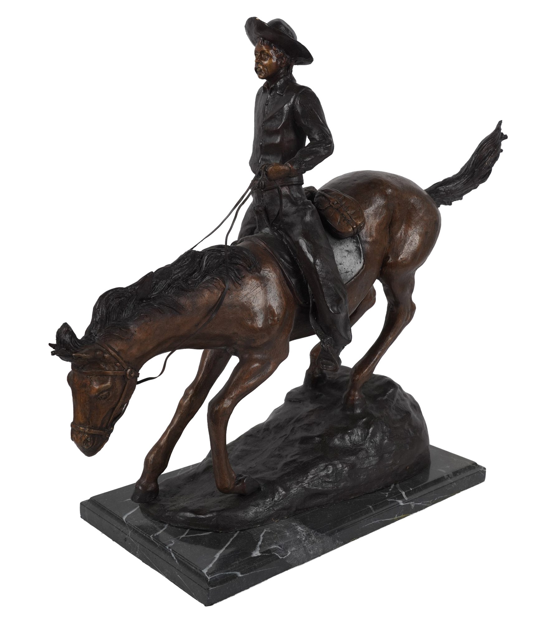 After Remington, Horse and Rider Bronze Group