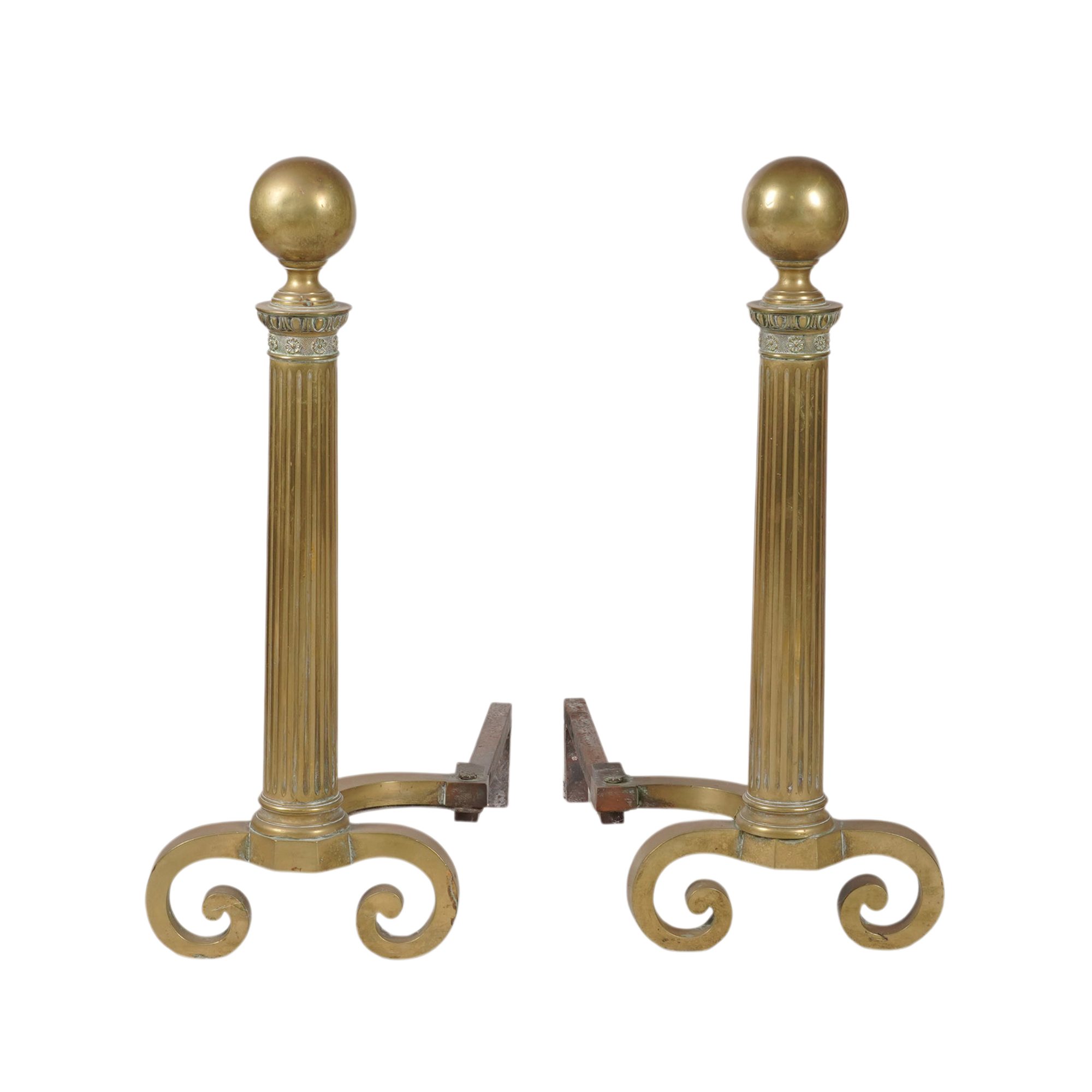 Pair of Empire-Style Brass Andirons