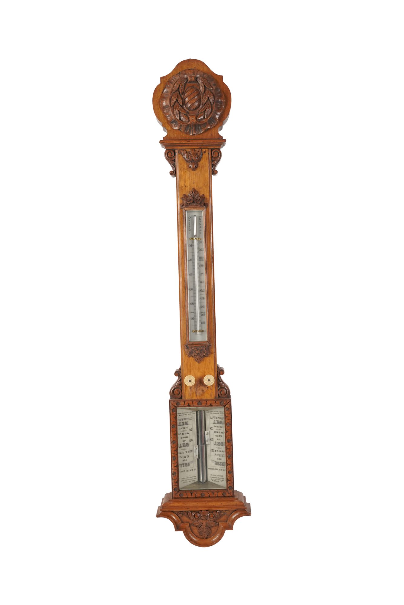 English Carved Wood Barometer