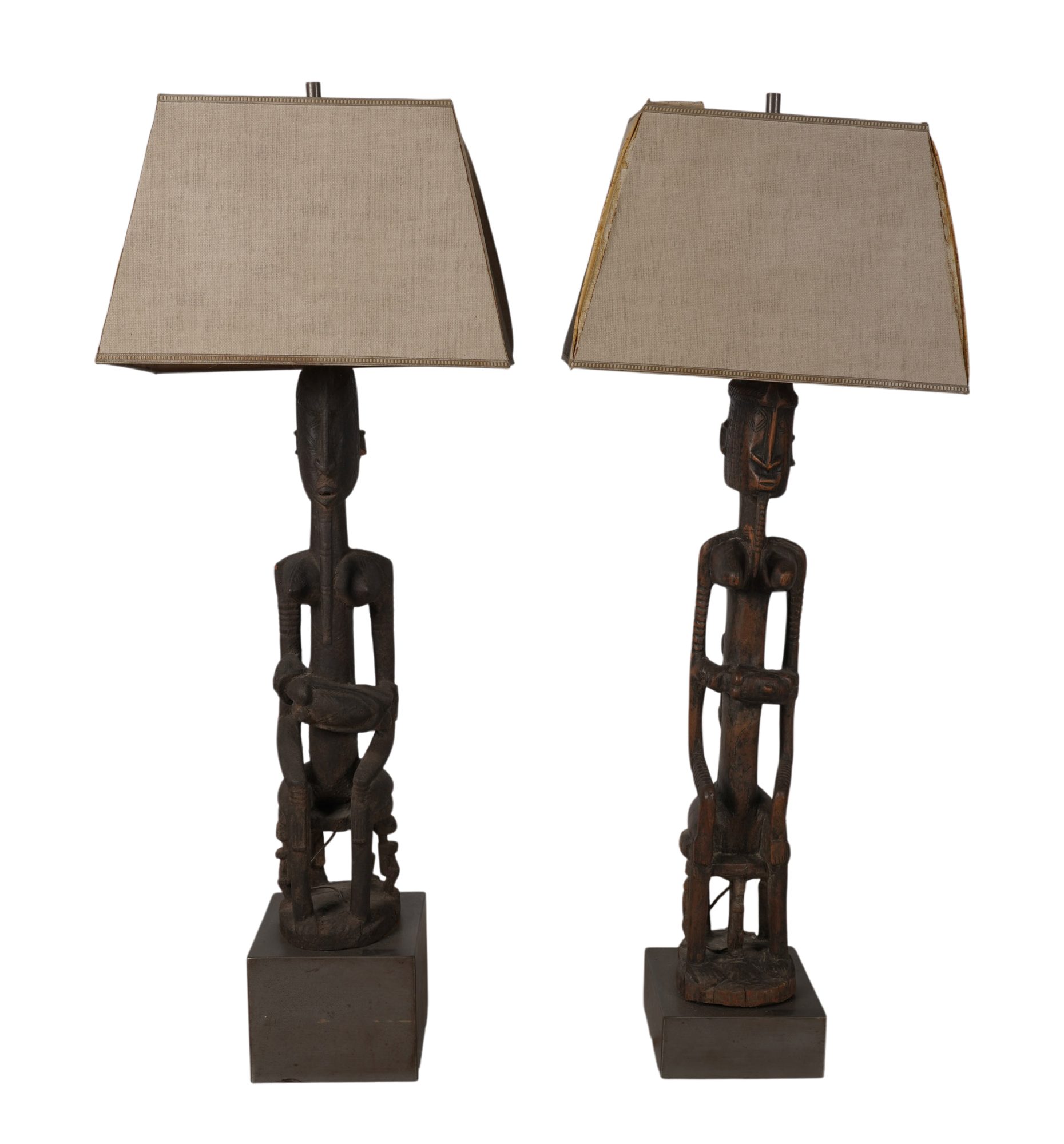 Pair of African Carvings Mounted as Lamps