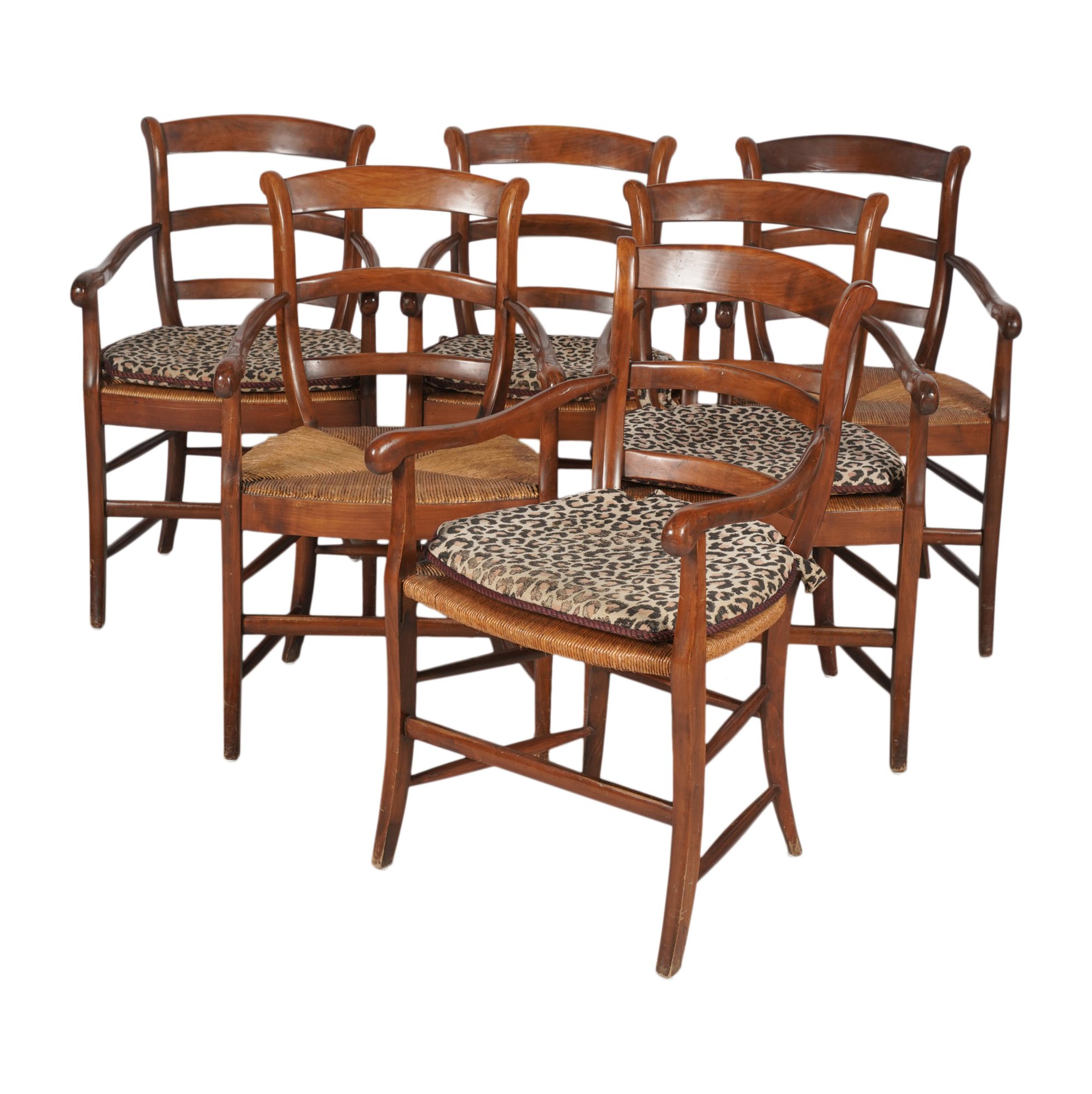 Six Rush Seat Ladder Back Armchairs