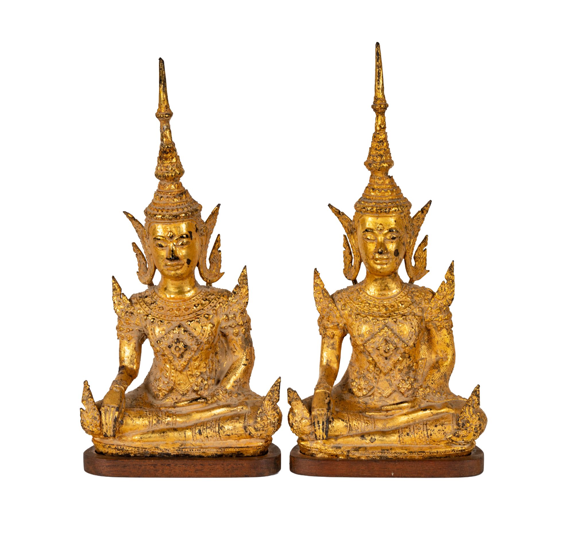 Pair of Thai Gilt Bronze Seated Figures