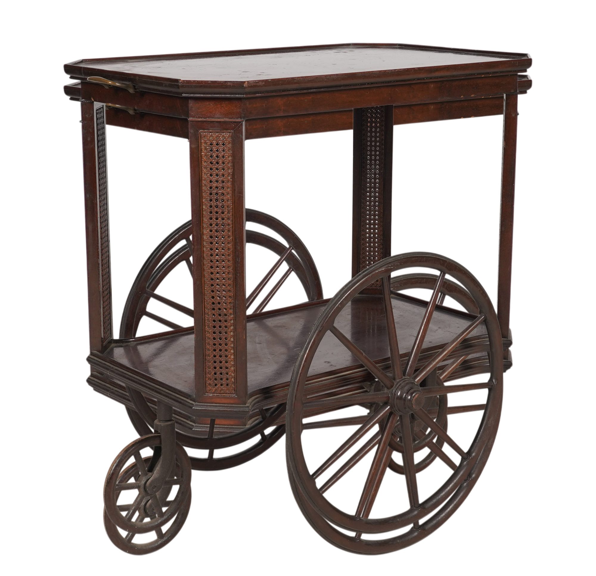 Mahogany and Rattan Tea Cart