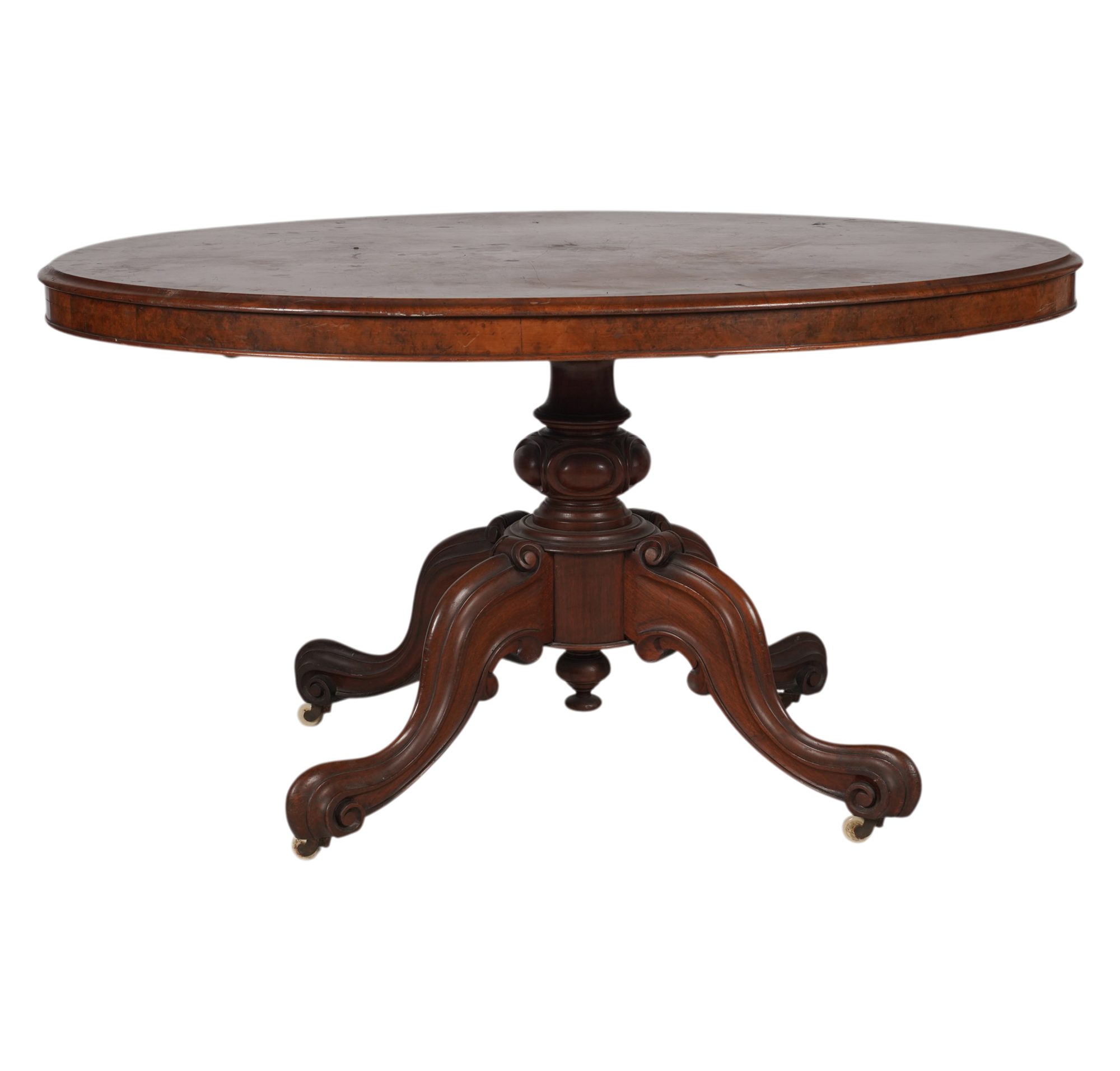 Victorian Burl Walnut Oval Table