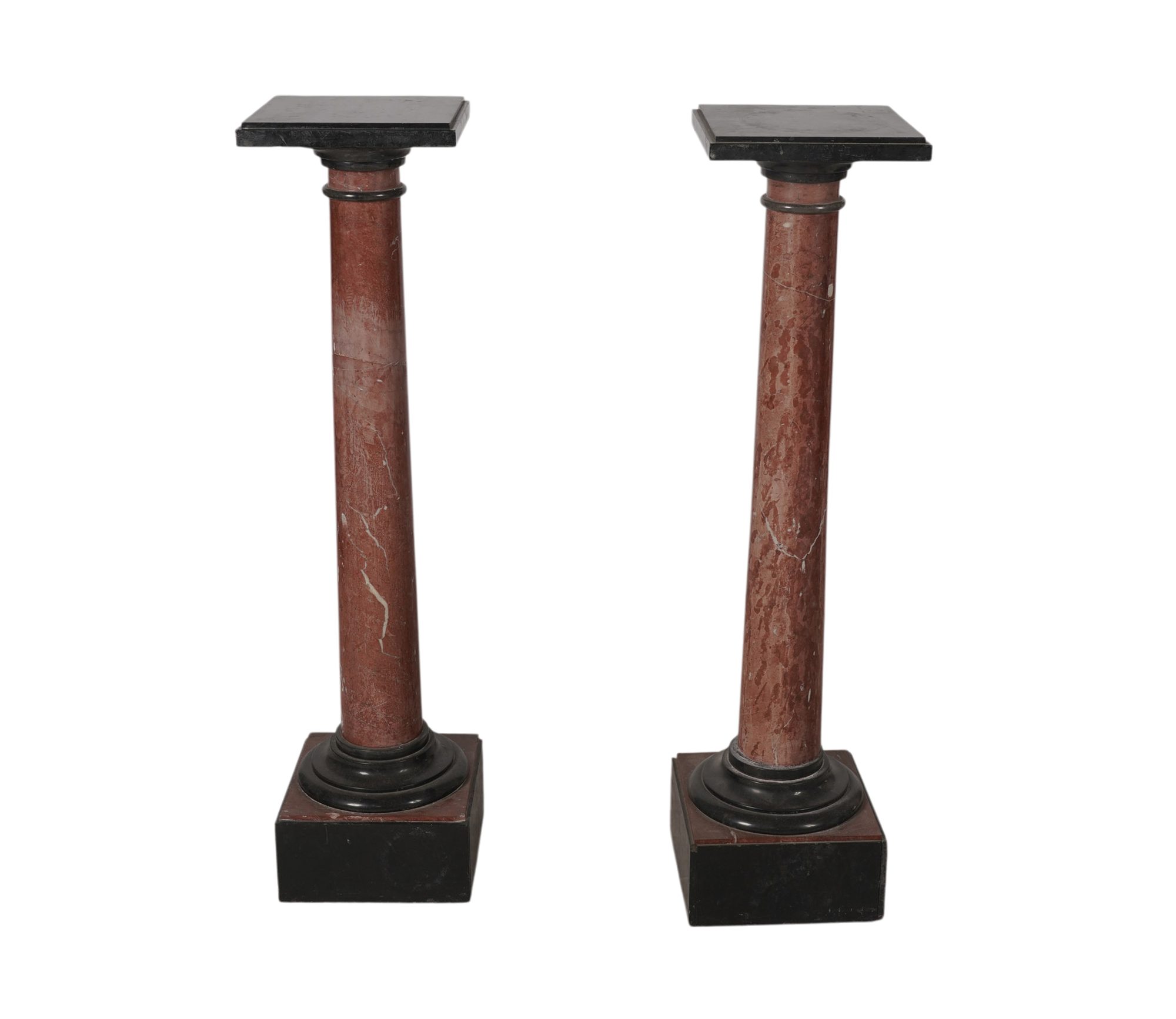 Pair of Red and Black Marble Pedestals