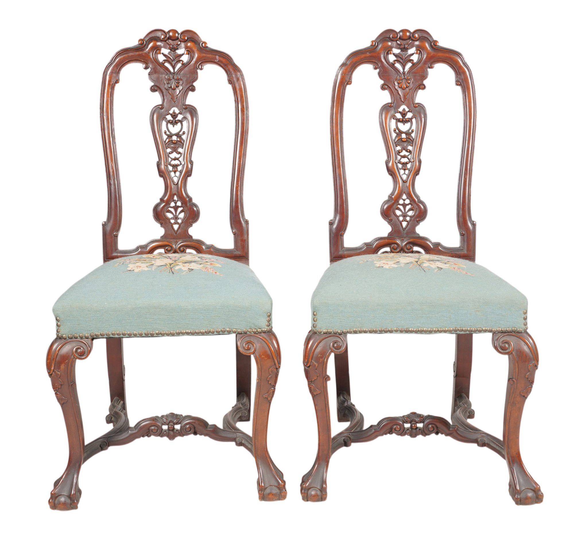 Pair of Provincial Needlepoint Side Chairs