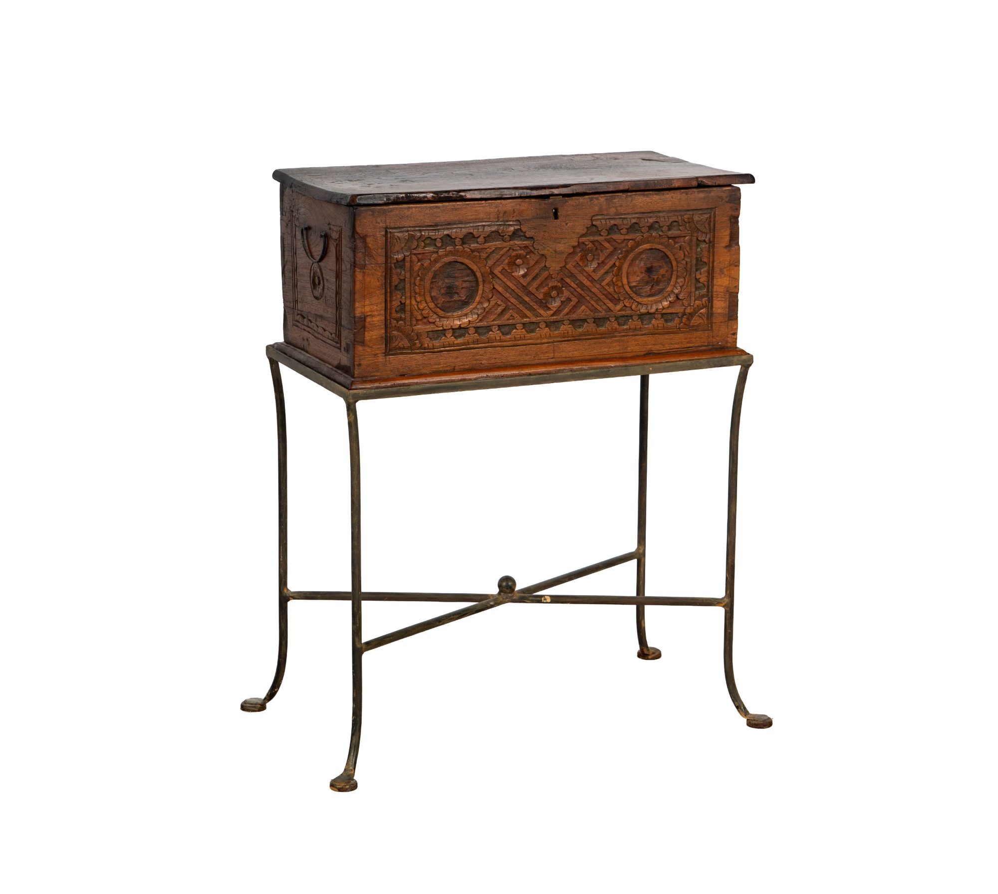 A Carved Wood Document Box on Stand