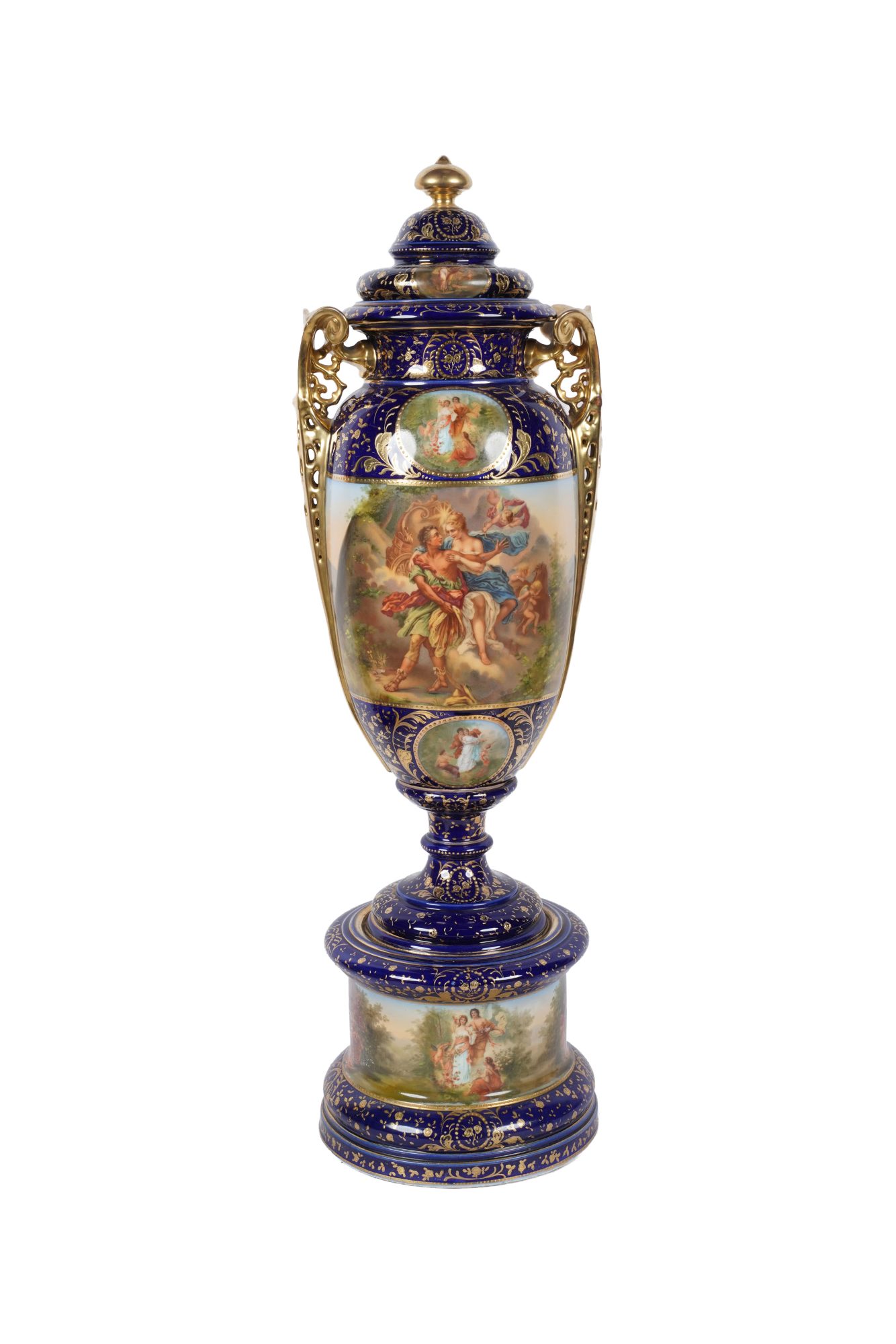 Large Royal Vienna Porcelain Covered Urn