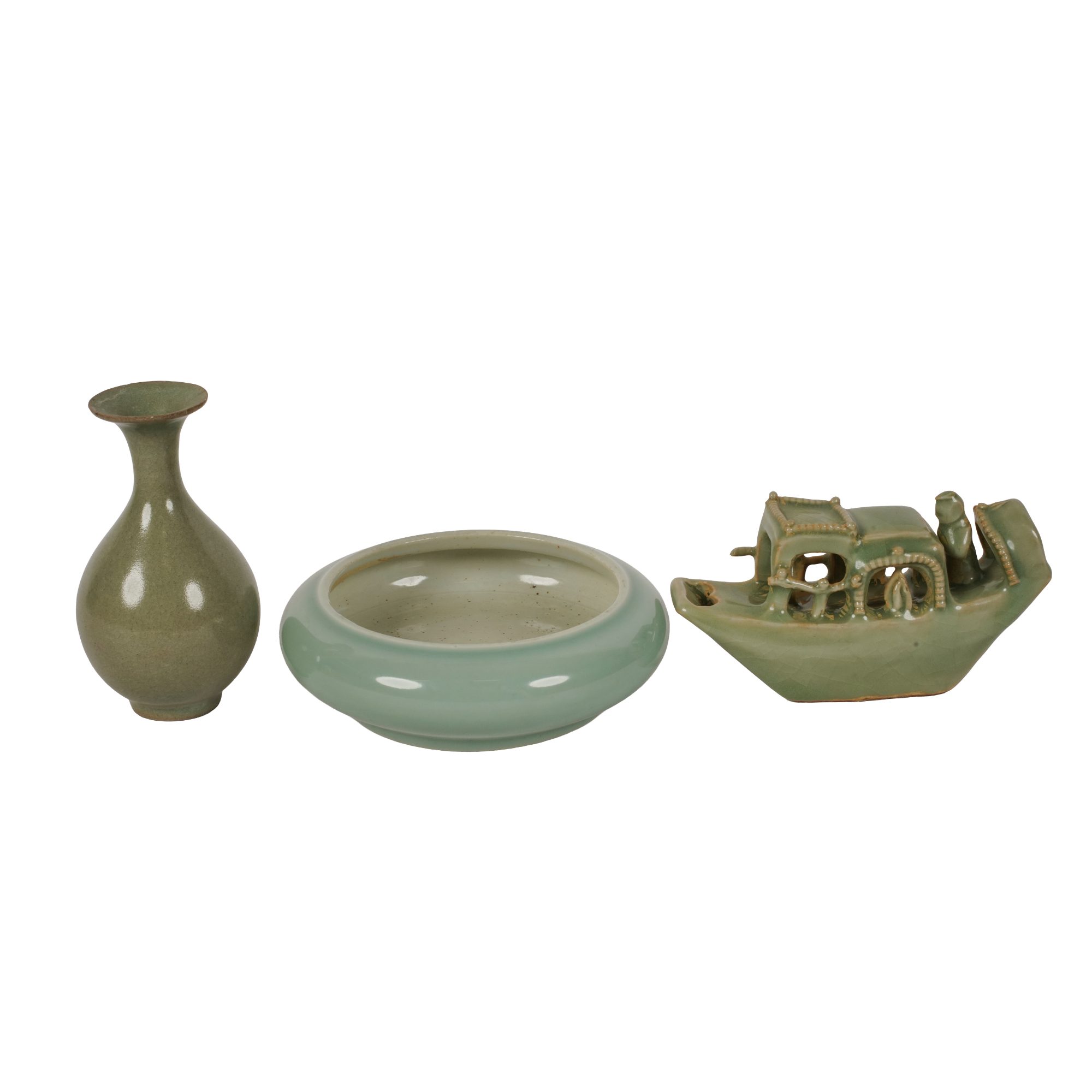 Three Pieces of Celadon Glazed Porcelain