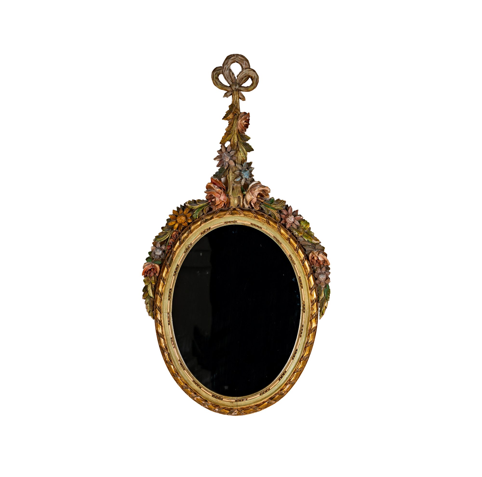 Carved and Painted Wood Oval Wall Mirror