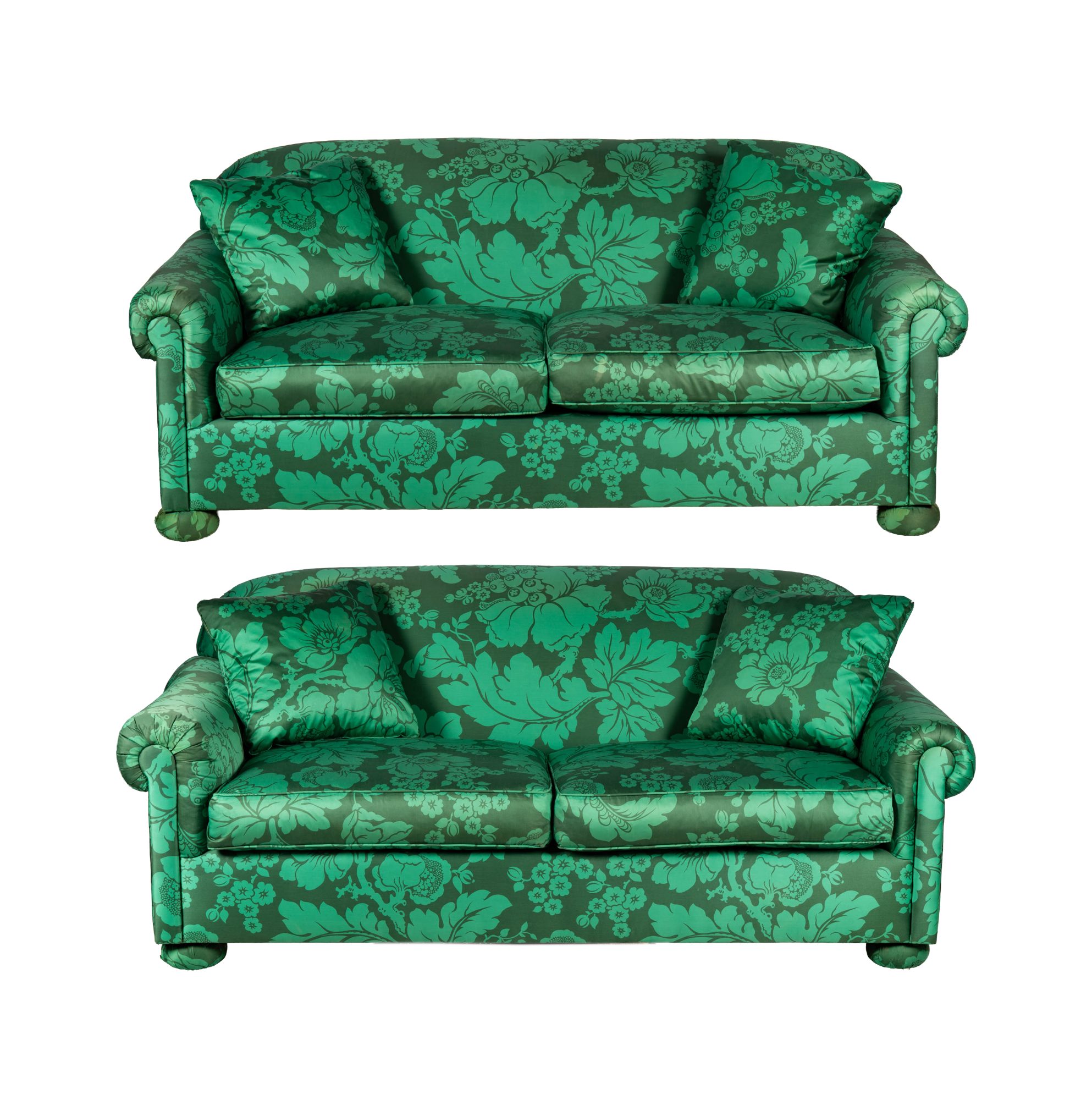 Pair of Green Floral Upholstered Sofas