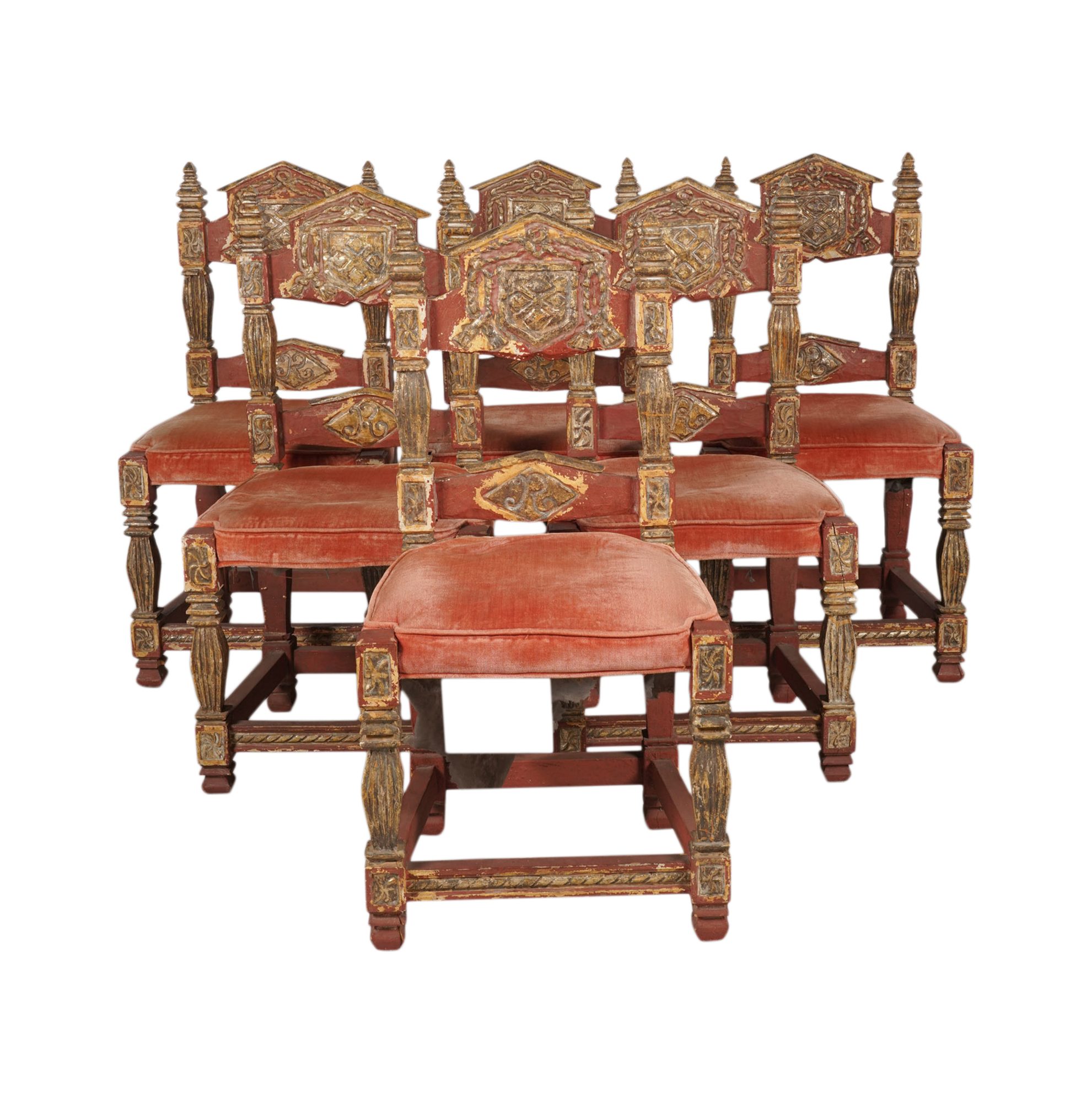 Set of Six Spanish Revival Painted Chairs