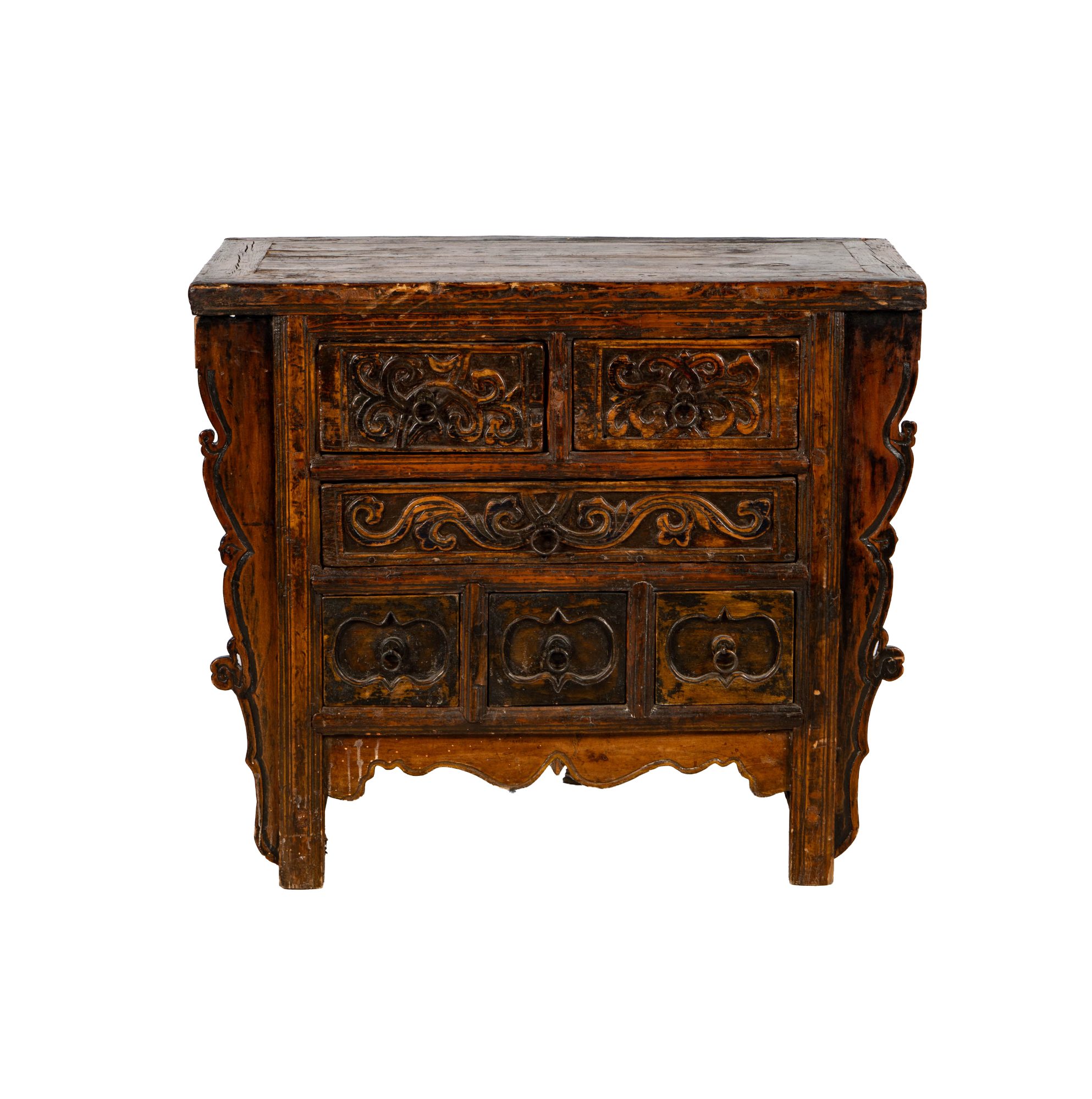 A Small Dark Wood Carved Chest