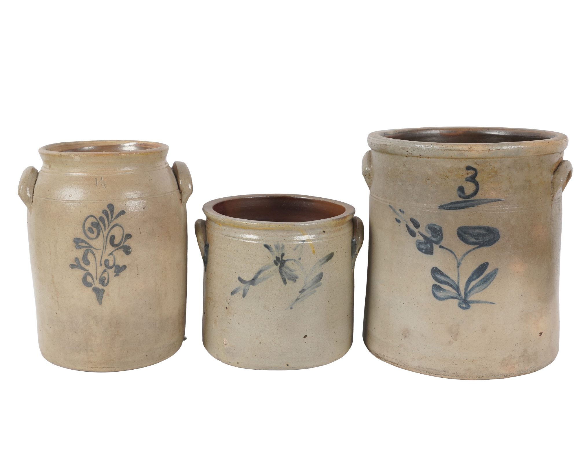 Three Antique Stoneware Crocks