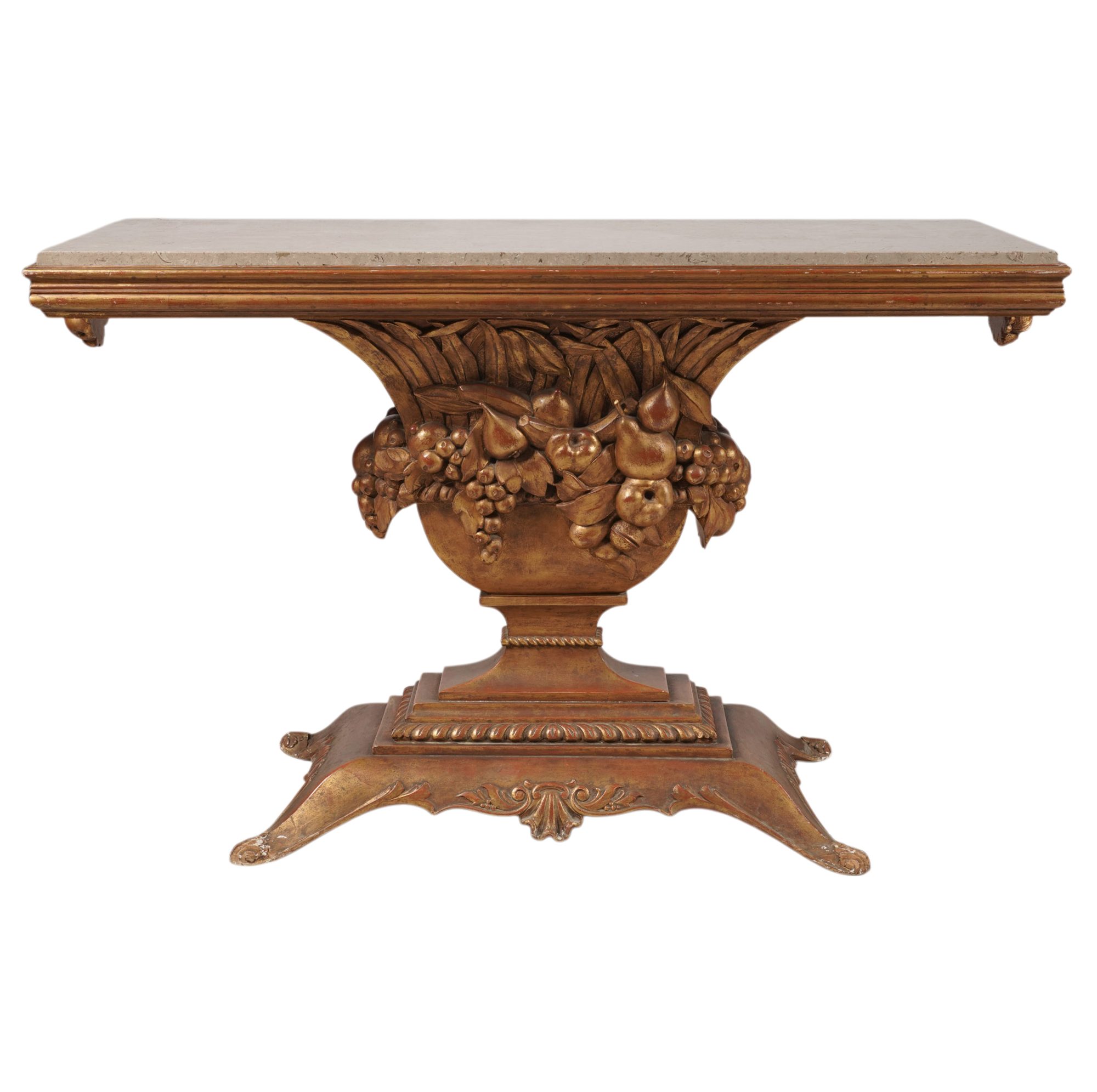 Carved Gilt Wood Marble Top Console