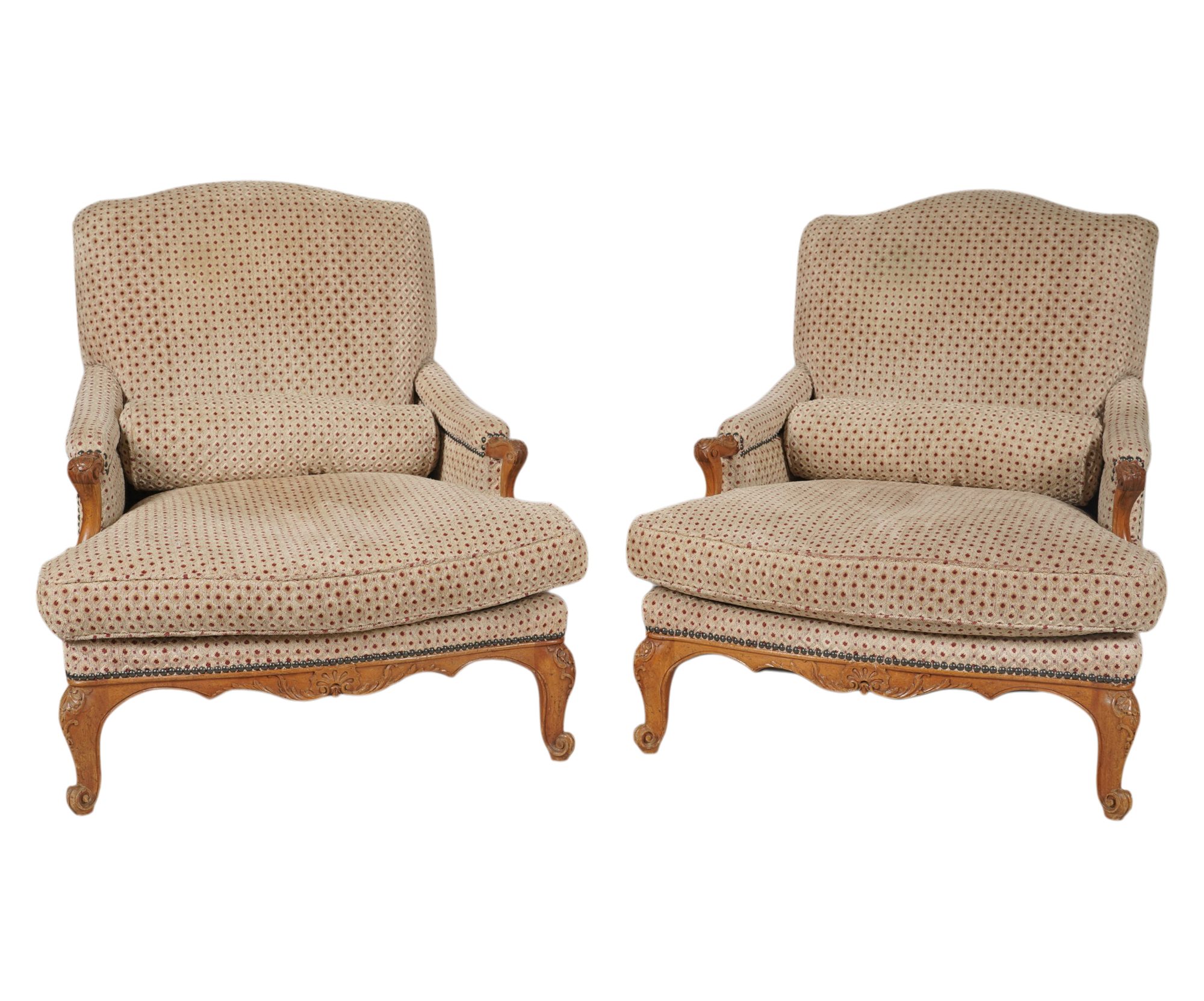 Pair of French Provincial Upholstered Bergeres