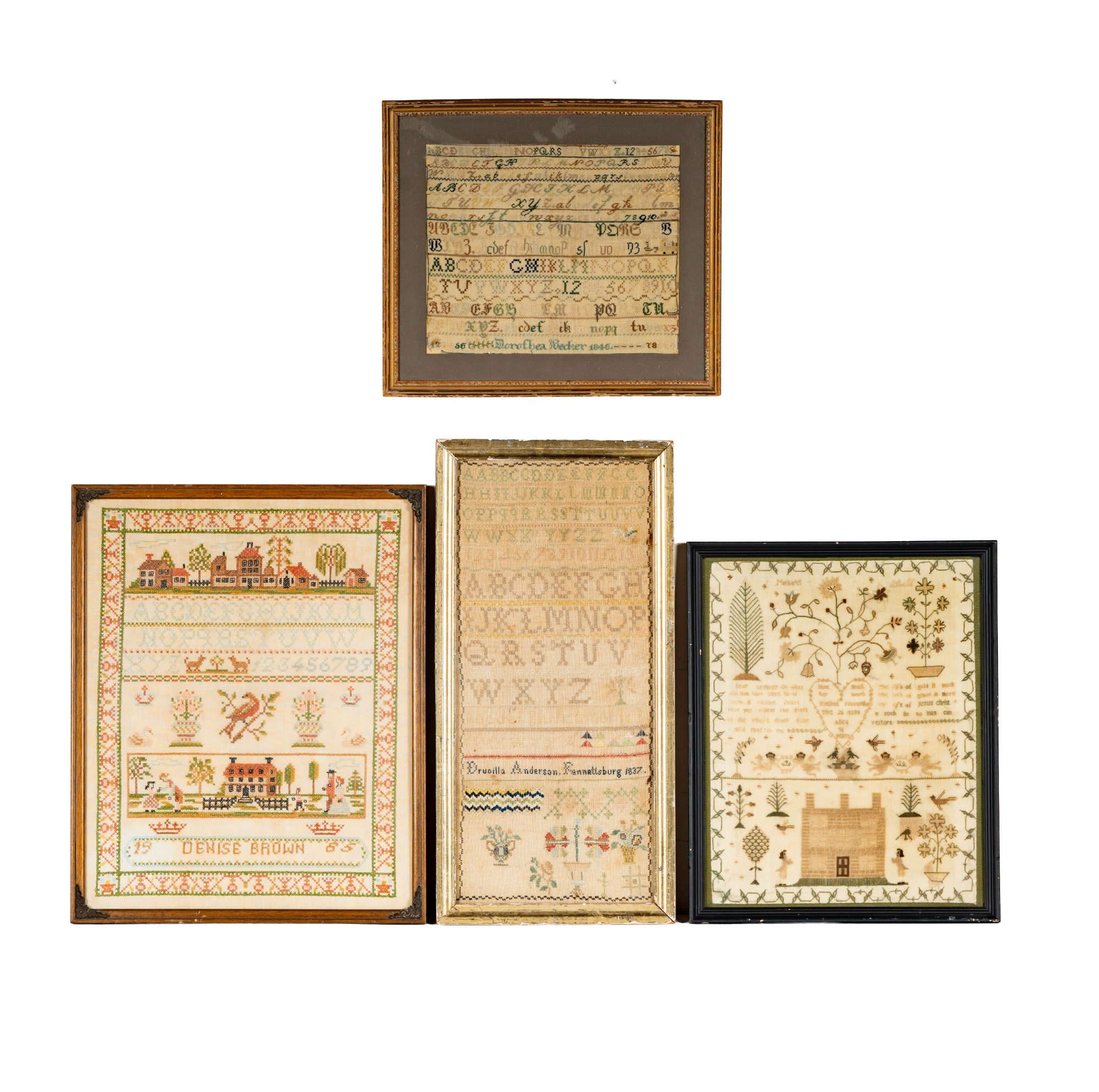 Four Antique Needlepoint Samplers