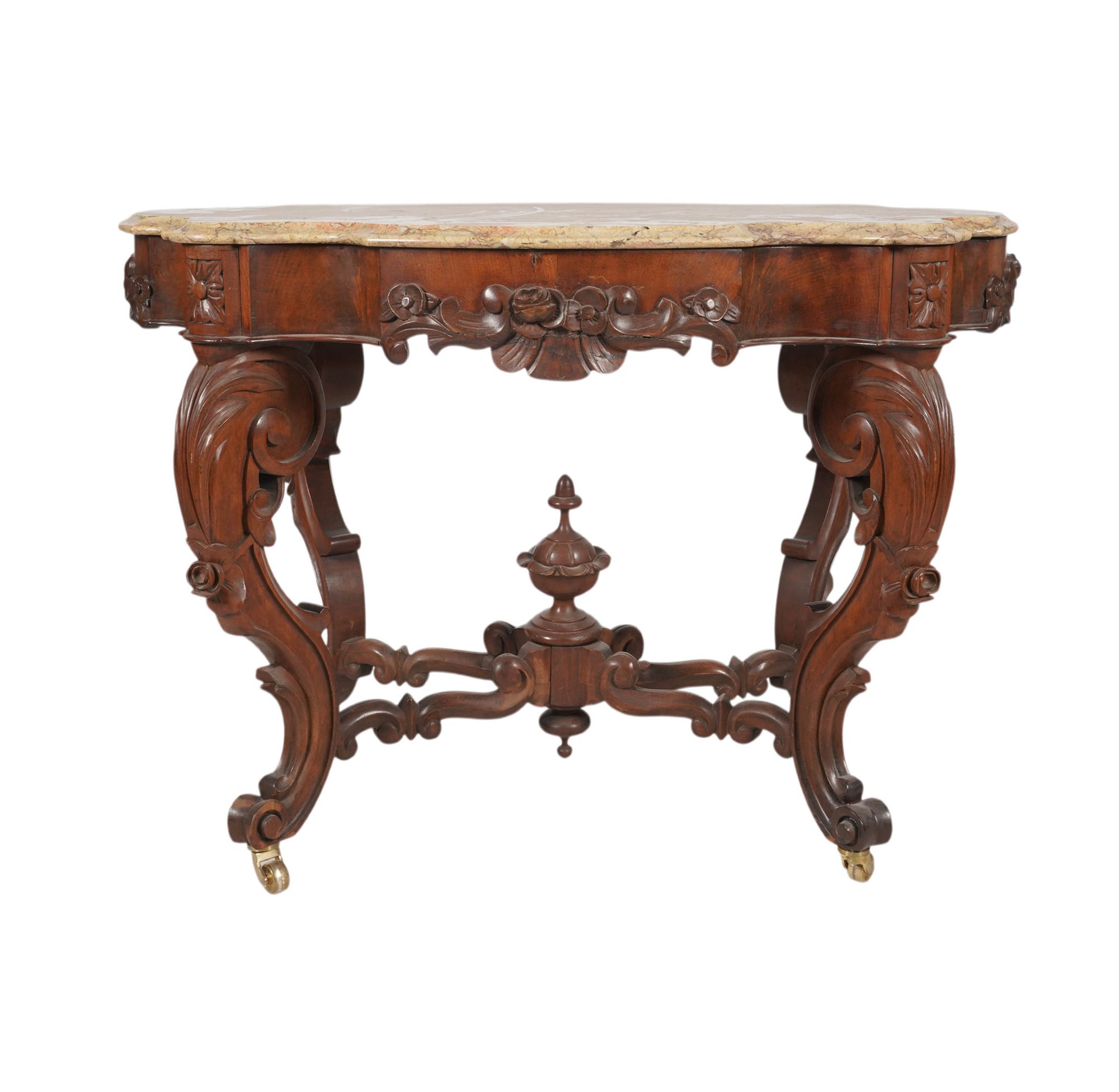 Carved Wood Marble Top Occasional Table