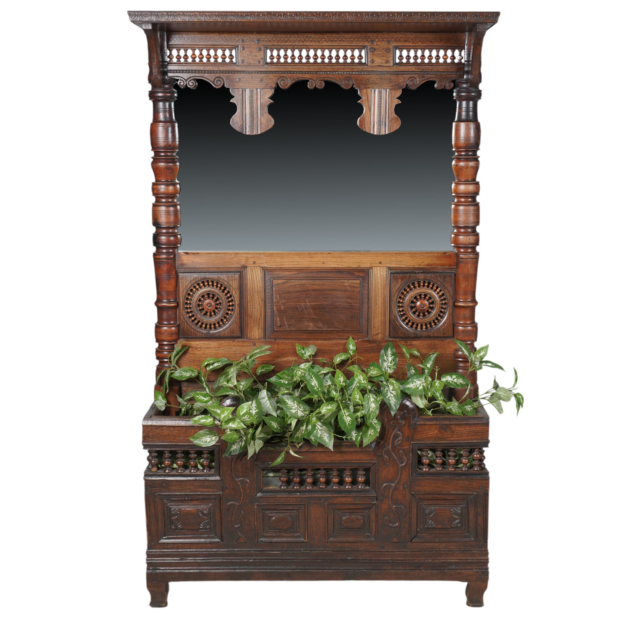 Carved Wood and Mirrored Back Planter