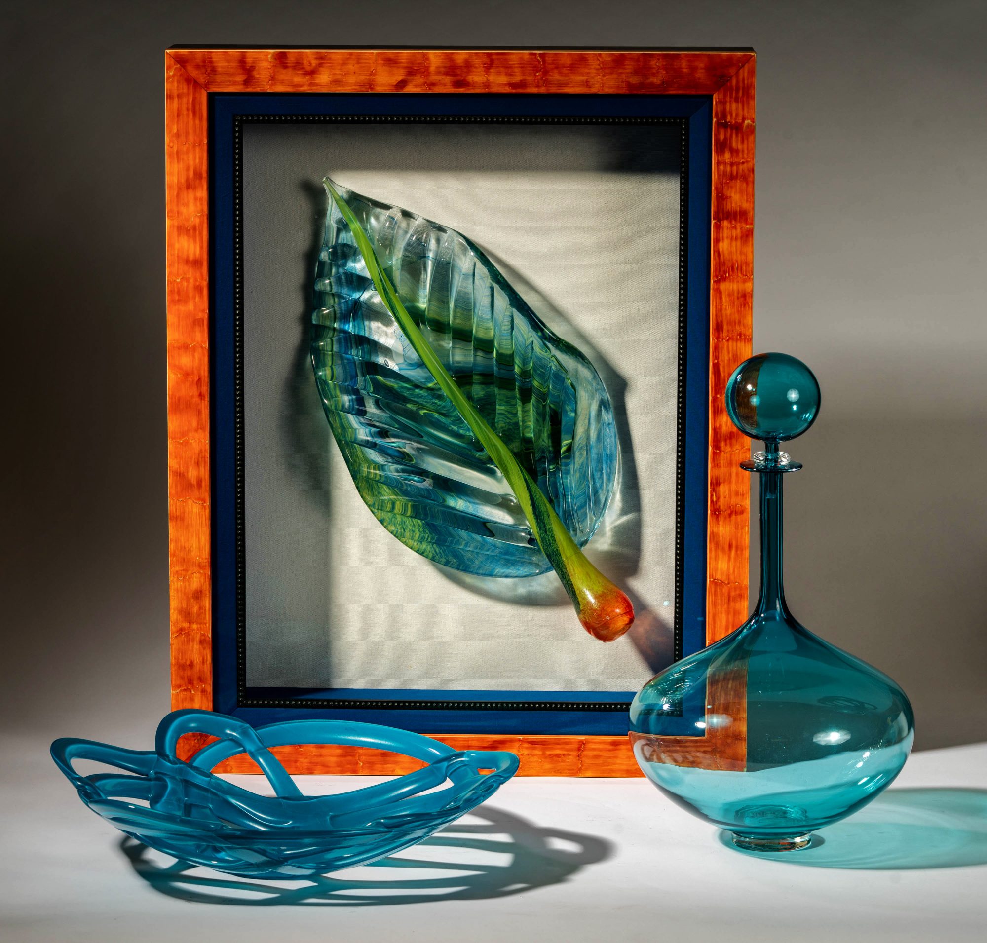 Three Blue Art Glass Pieces