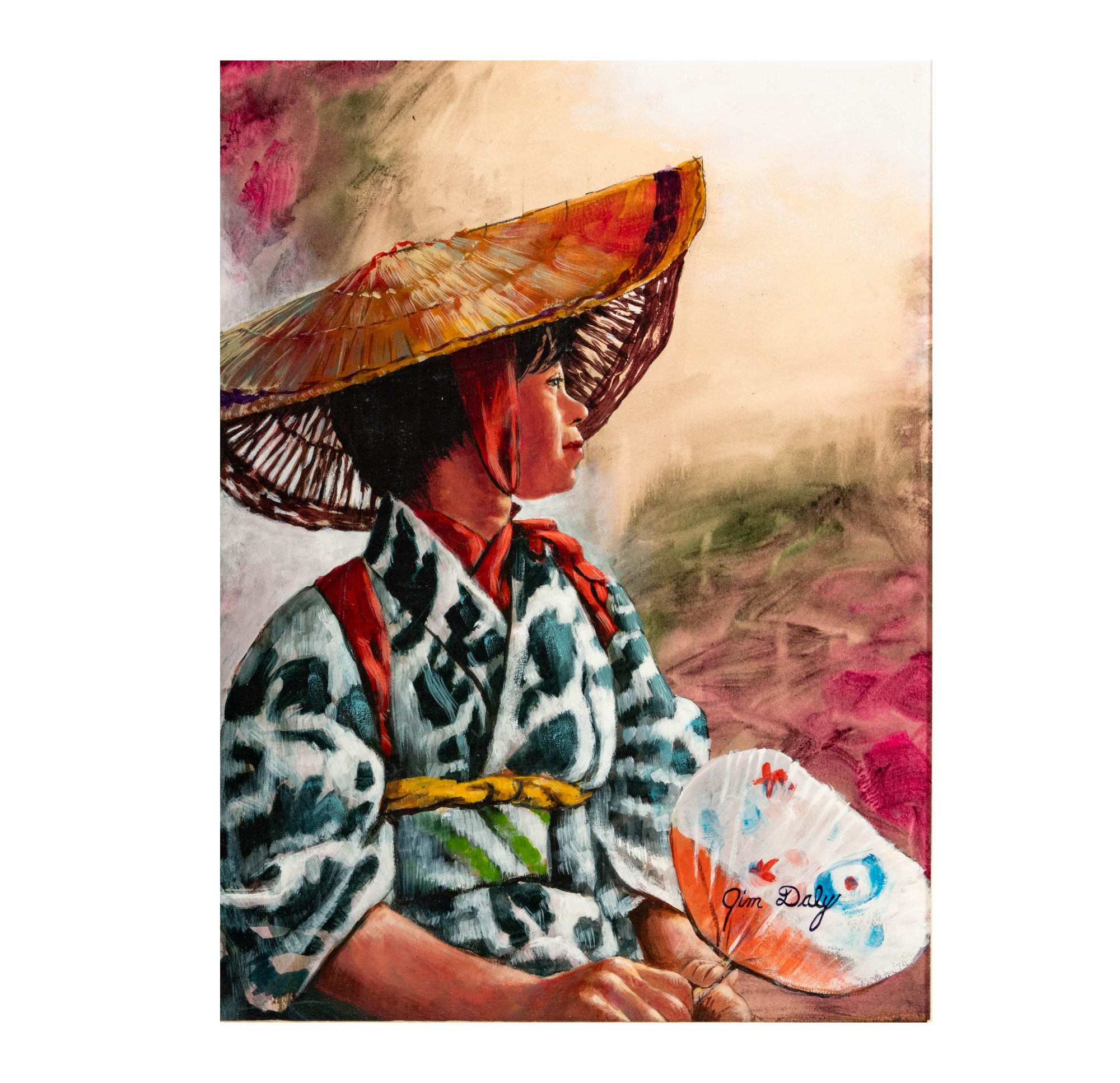 Girl with Straw Hat and Paper Fan