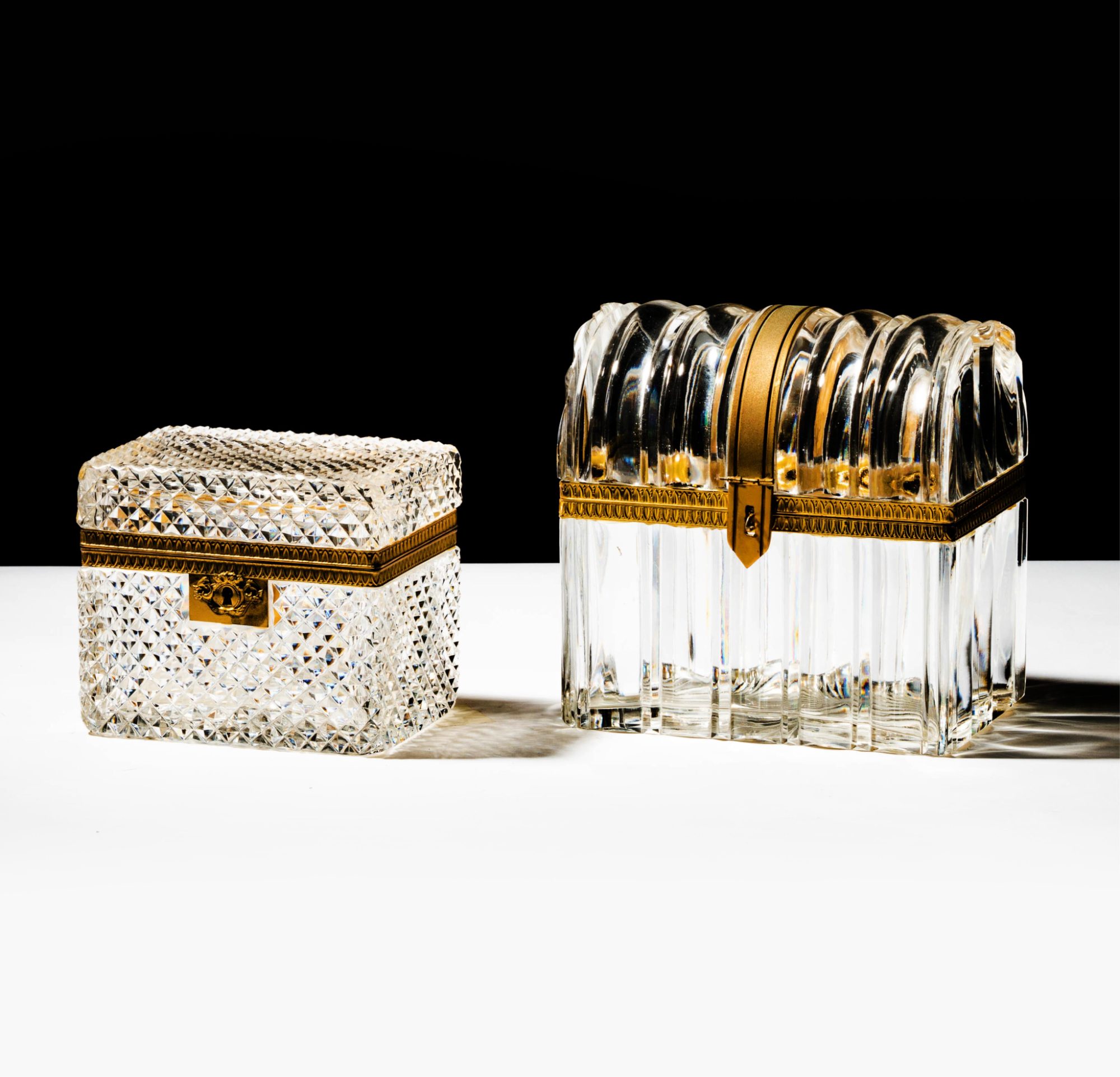 Two Gilt Metal Mounted and Glass Vanity Boxes