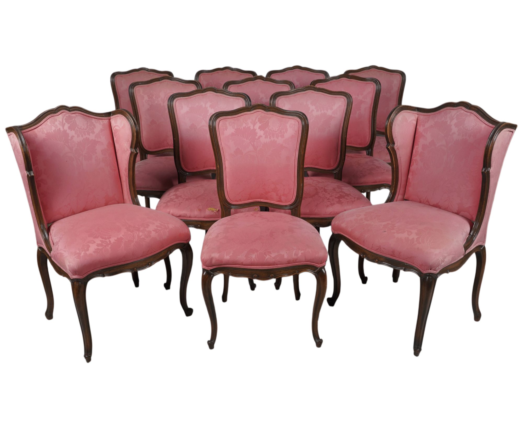 Set of Twelve Provincial Pink Upholstered Dining Chairs