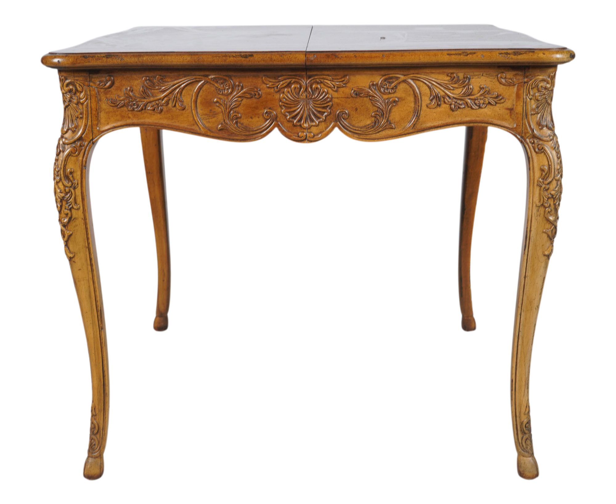 French Carved Wood and Parquetry Top Game Table