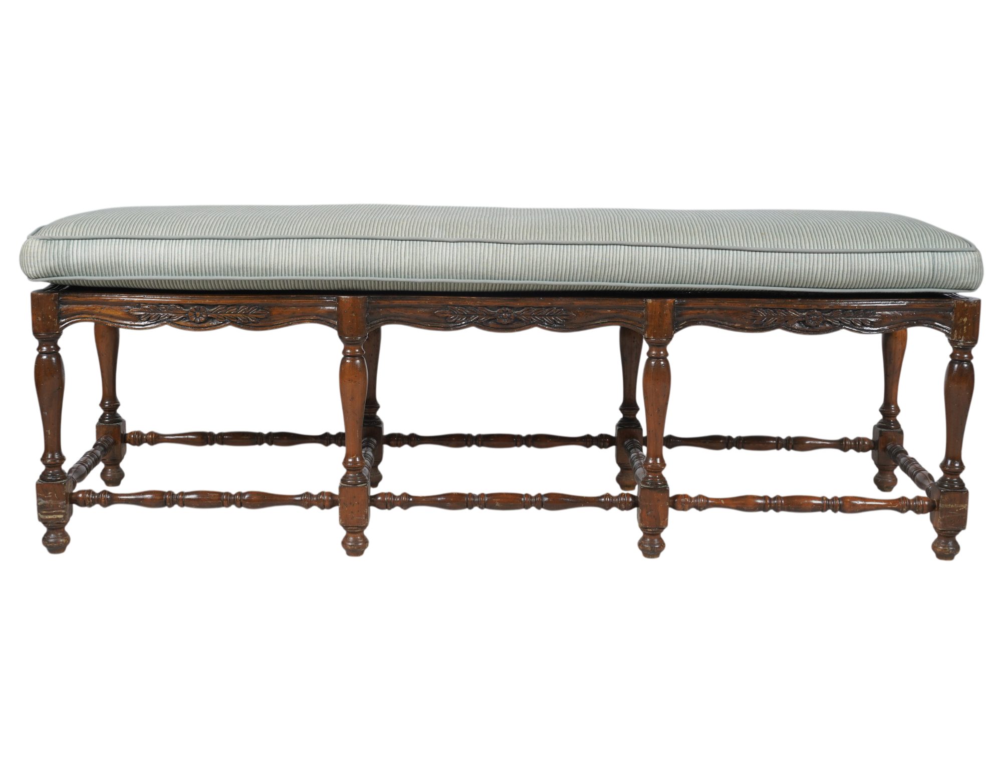 Carved Wood Cane Seat Bench