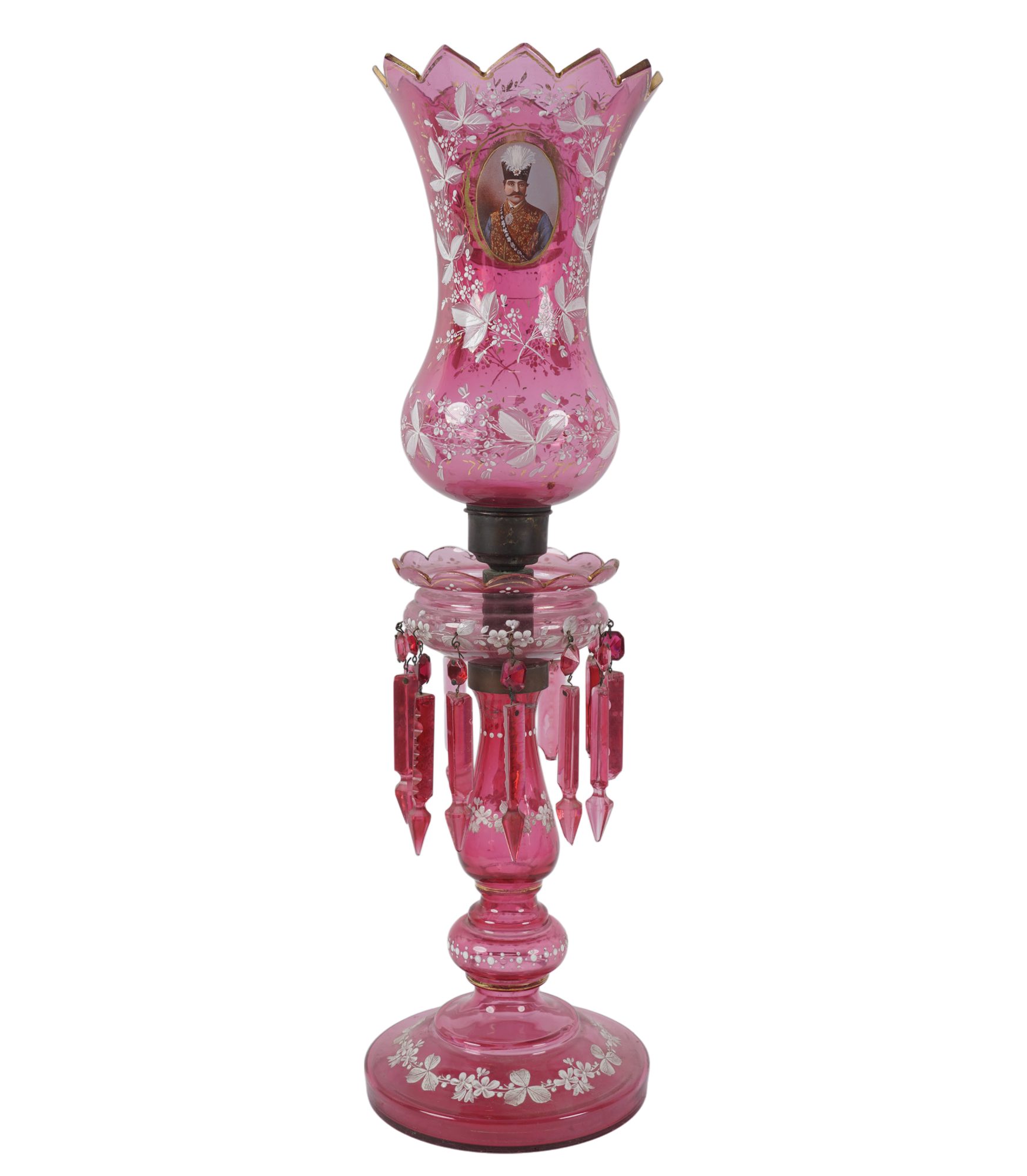 Persian Painted Bohemian Glass Girandole